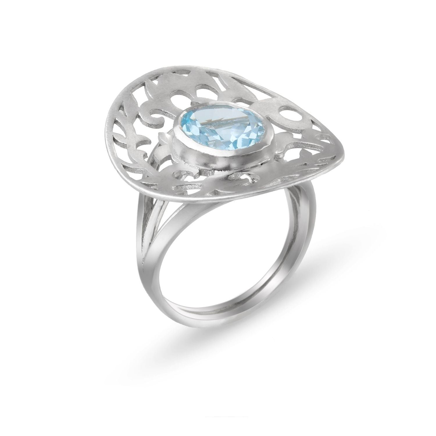 Δαχτυλίδι Arabesque από επιροδιωμένο ασήμι 925° με blue topaz Εικόνα 1
