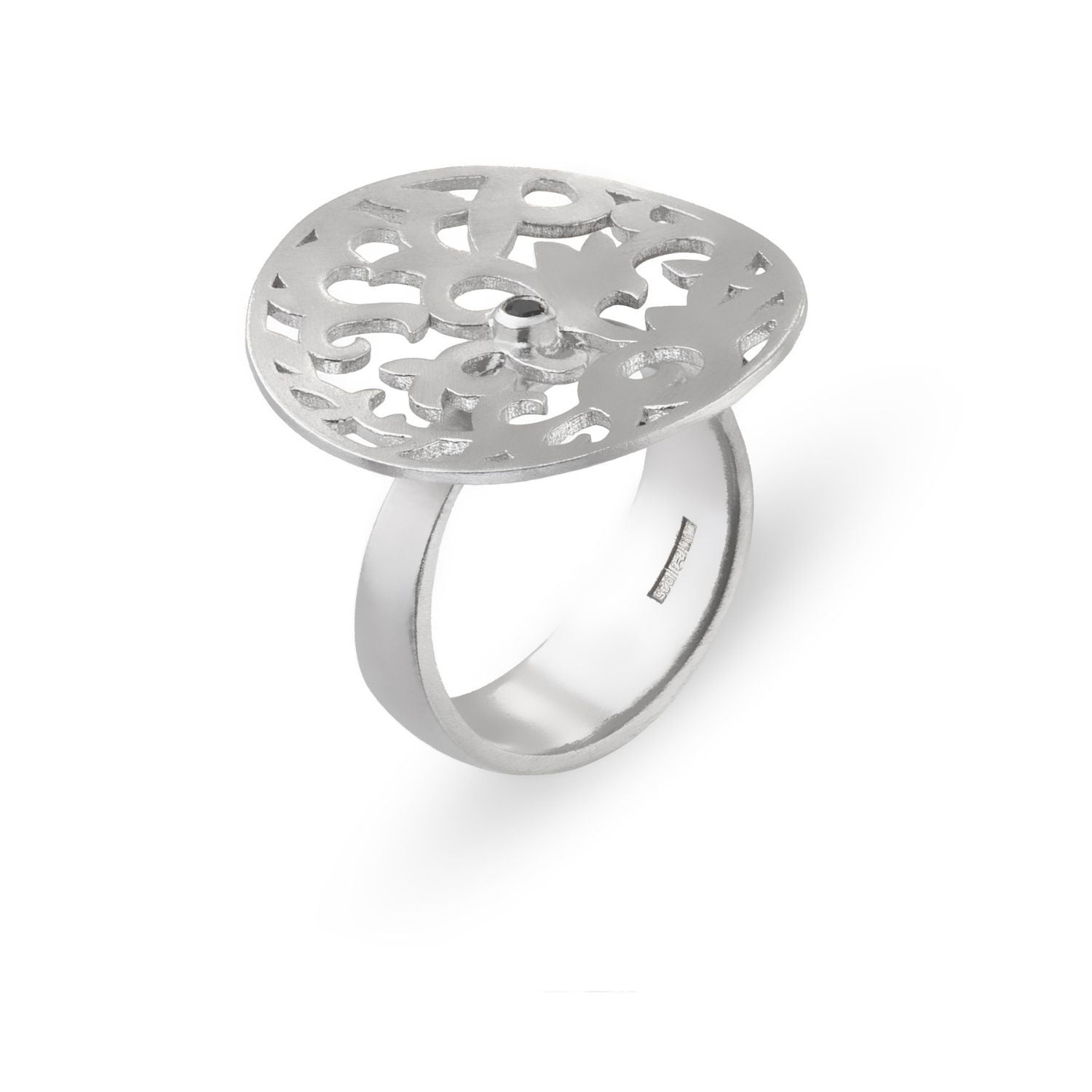 Δαχτυλίδι Arabesque από επιροδιωμένο ασήμι 925° με μπλε ζαφείρι Εικόνα 1