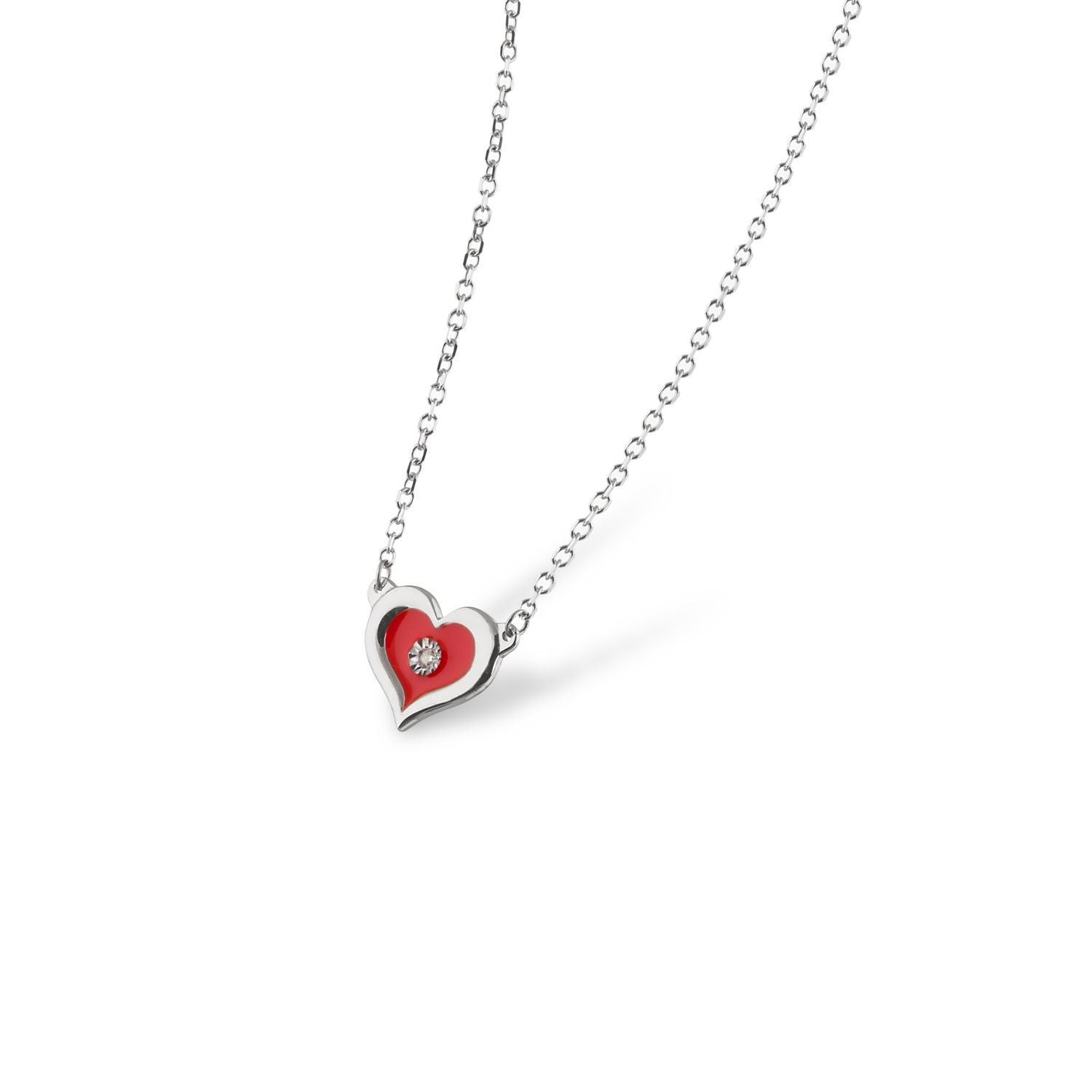 Κολιέ LiLaLove Καρδιά από λευκό χρυσό 18Κ με κόκκινο σμάλτο και διαμάντι μπριγιάν Εικόνα 2