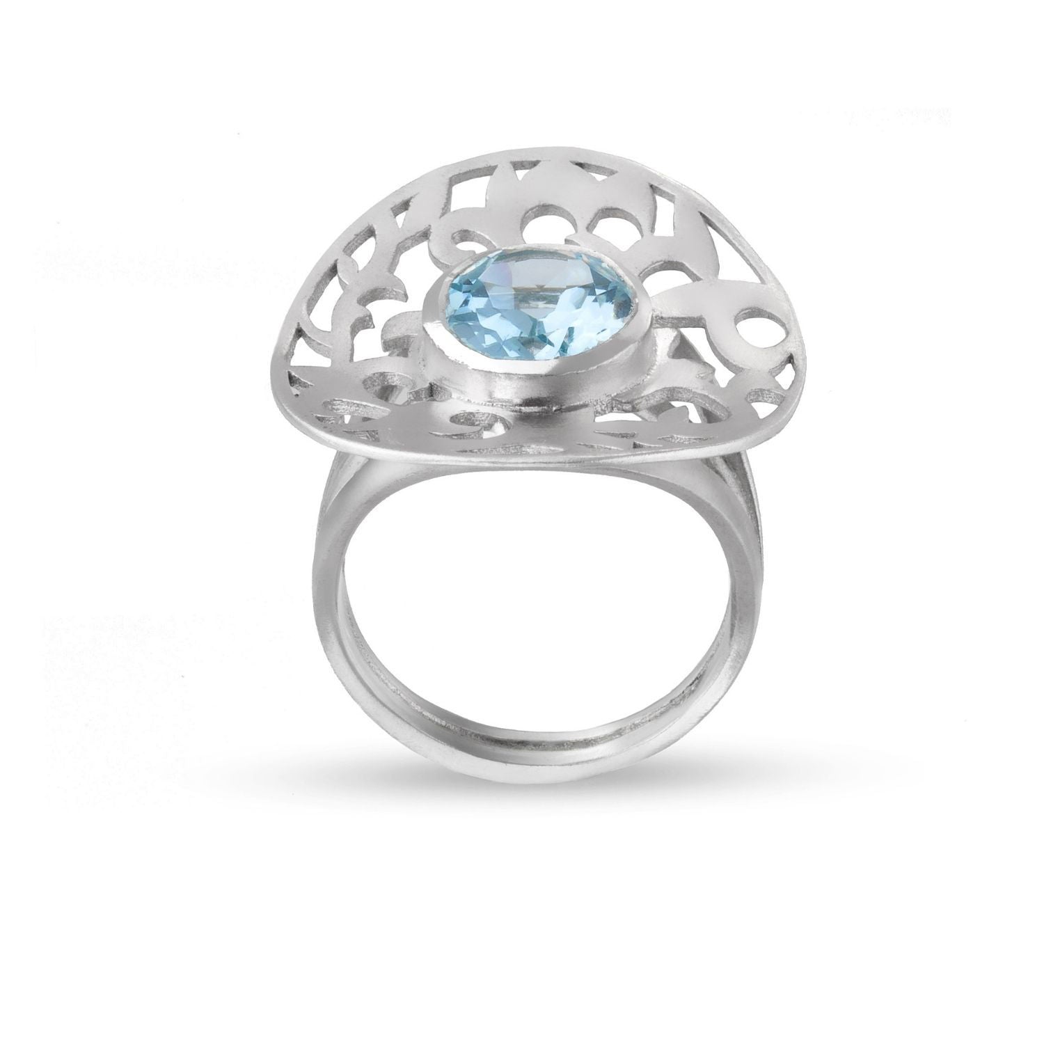 Δαχτυλίδι Arabesque από επιροδιωμένο ασήμι 925° με blue topaz Εικόνα 2
