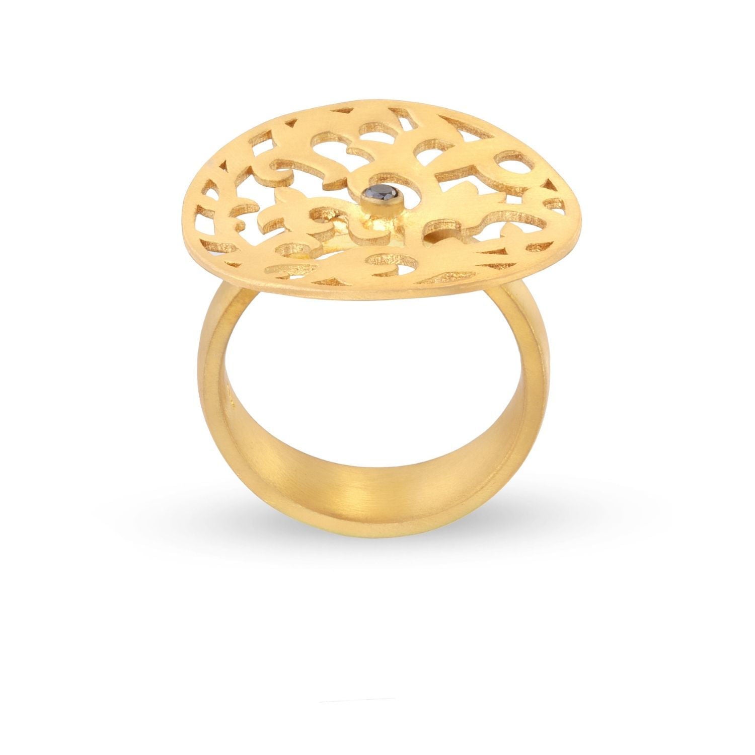 Δαχτυλίδι Arabesque από επιχρυσωμένο ασήμι 925° με μαύρο διαμάντι μπριγιάν Εικόνα 2