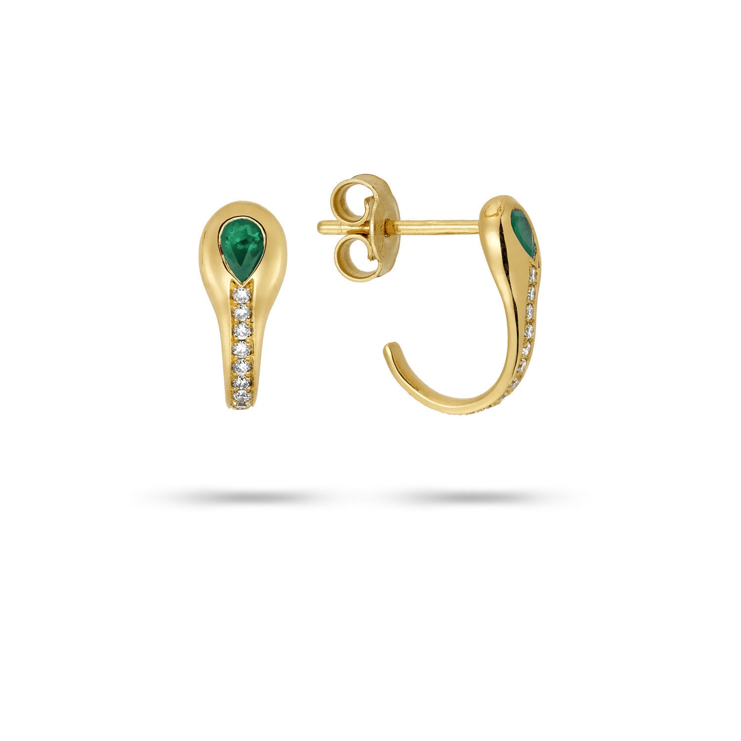 Σκουλαρίκια Mamba από χρυσό 18K με σμαράγδι pear και διαμάντια μπριγιάν Εικόνα 2