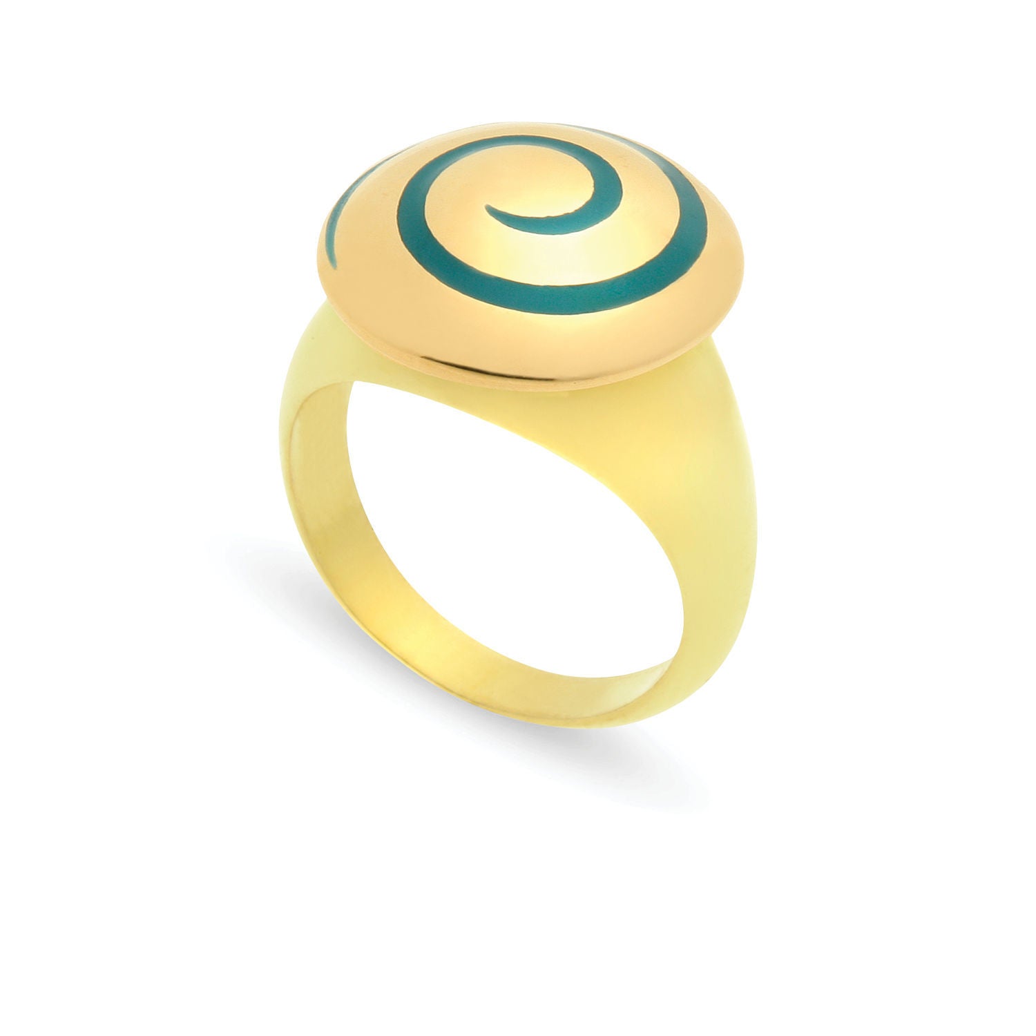 Δαχτυλίδι Chevalier από επιχρυσωμένο ασήμι 925° με πράσινο σμάλτο Εικόνα 1