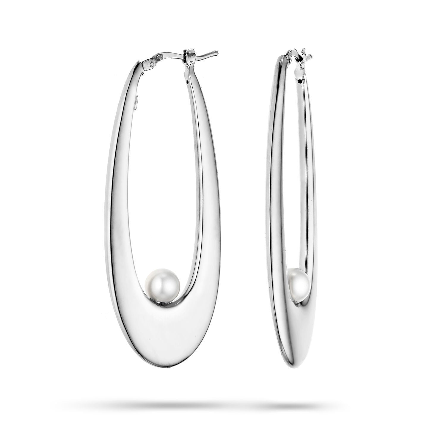 Σκουλαρίκια κρίκοι Pearls από επιροδιωμένο ασήμι 925° με freshwater pearl Εικόνα 1