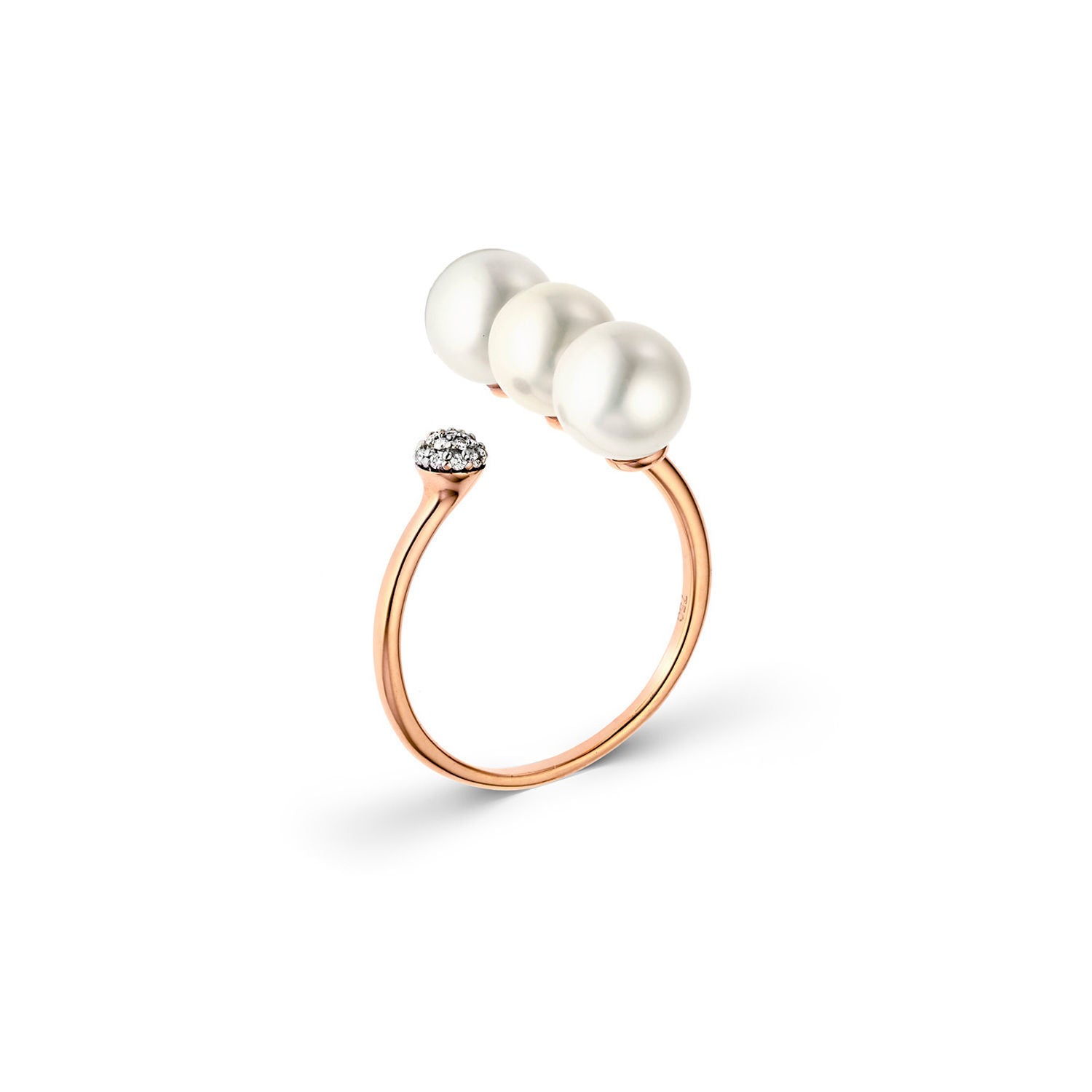 Δαχτυλίδι Pearls από ροζ χρυσό 18K με freshwater pearls και διαμάντια μπριγιάν Εικόνα 1