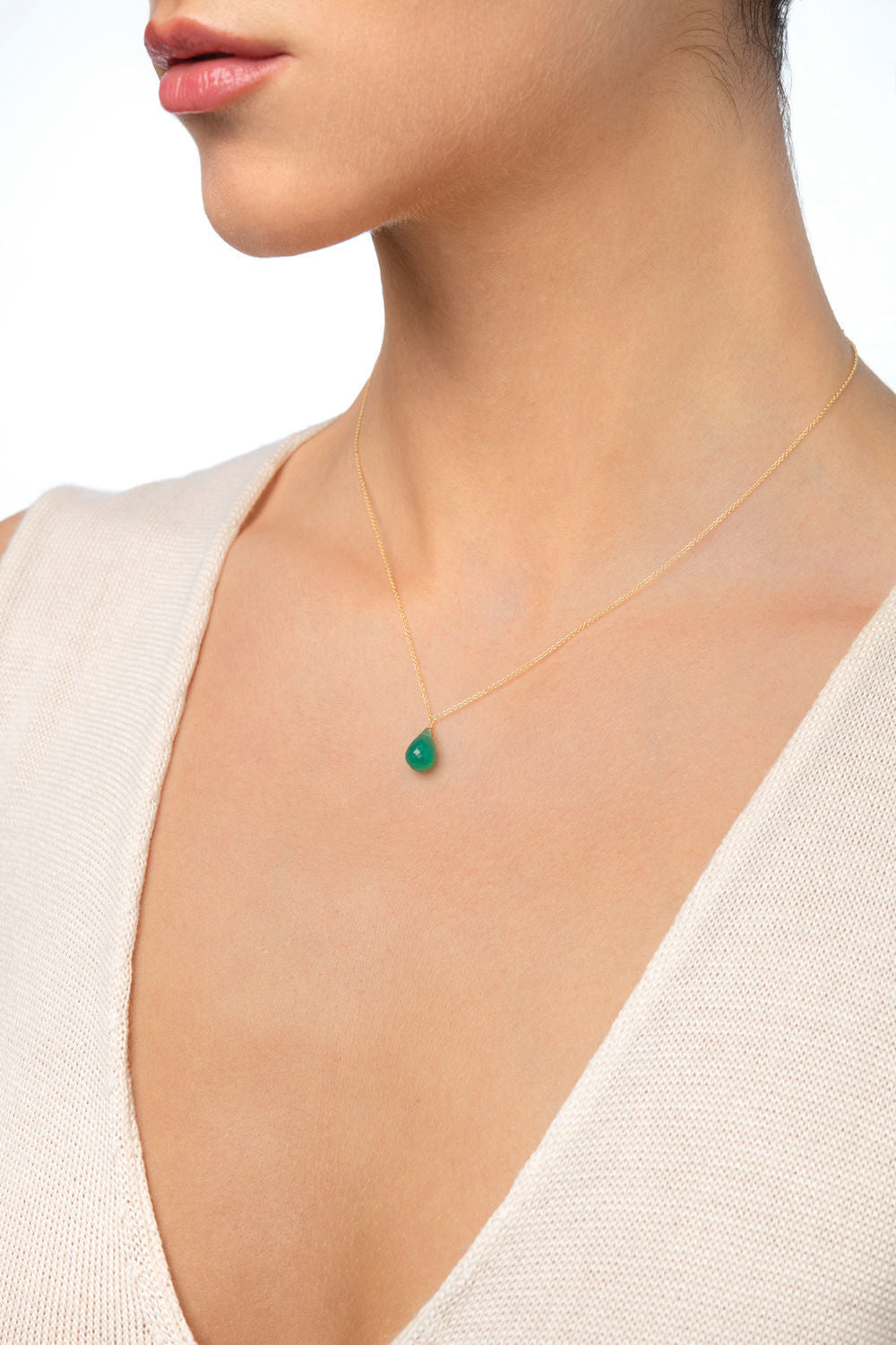 Μενταγιόν Mini Drops από χρυσό 18Κ με πράσινο όνυχα Εικόνα 2