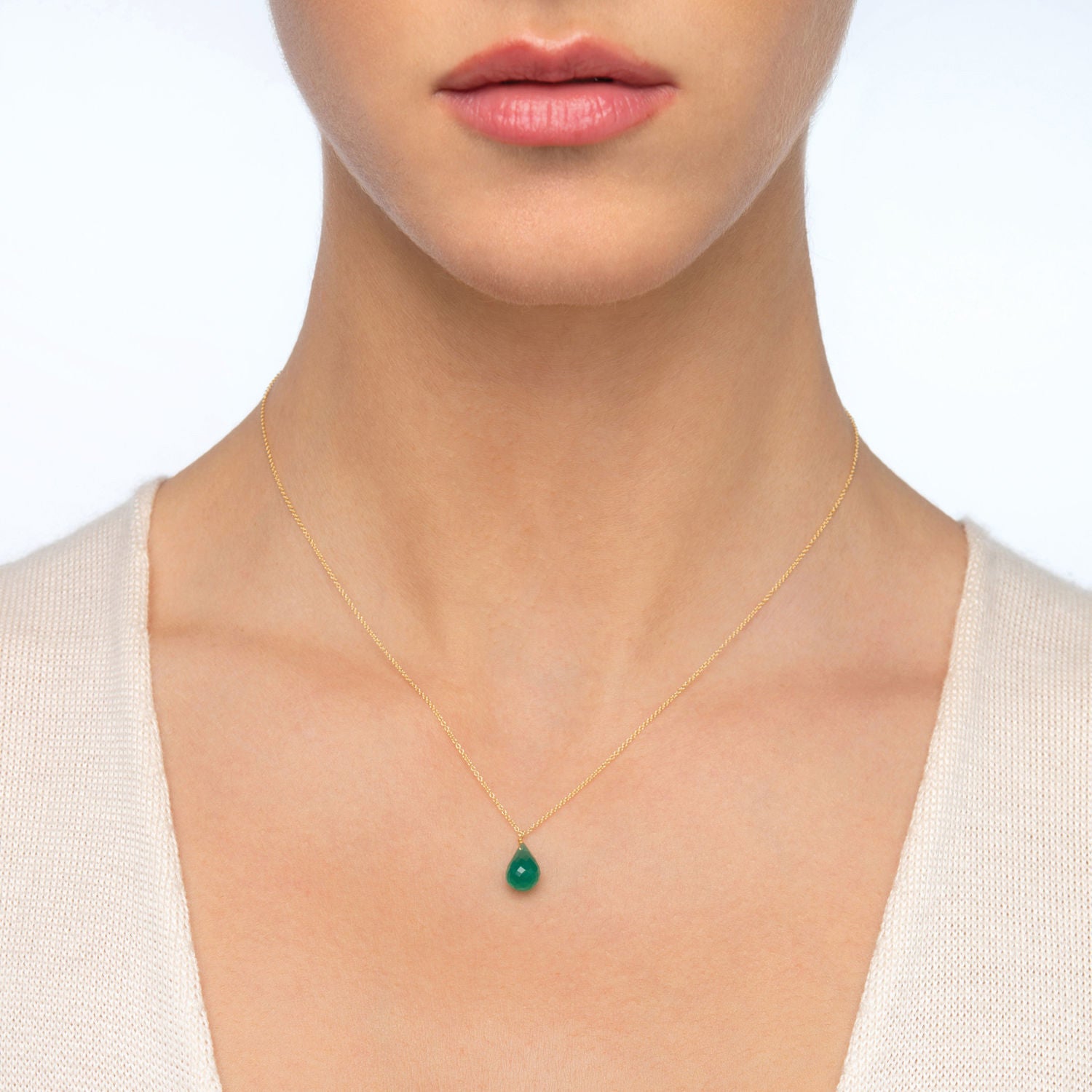 Μενταγιόν Mini Drops από χρυσό 18Κ με πράσινο όνυχα Εικόνα 3