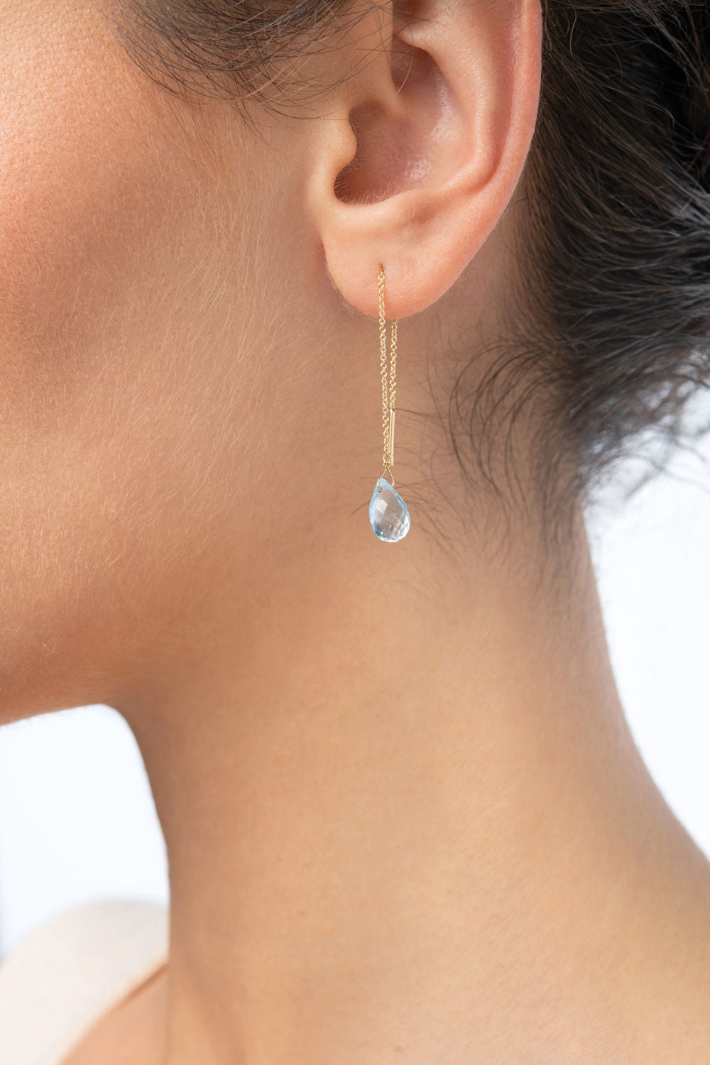 Σκουλαρίκια Mini Drops από χρυσό 18K με blue topaz Εικόνα 3