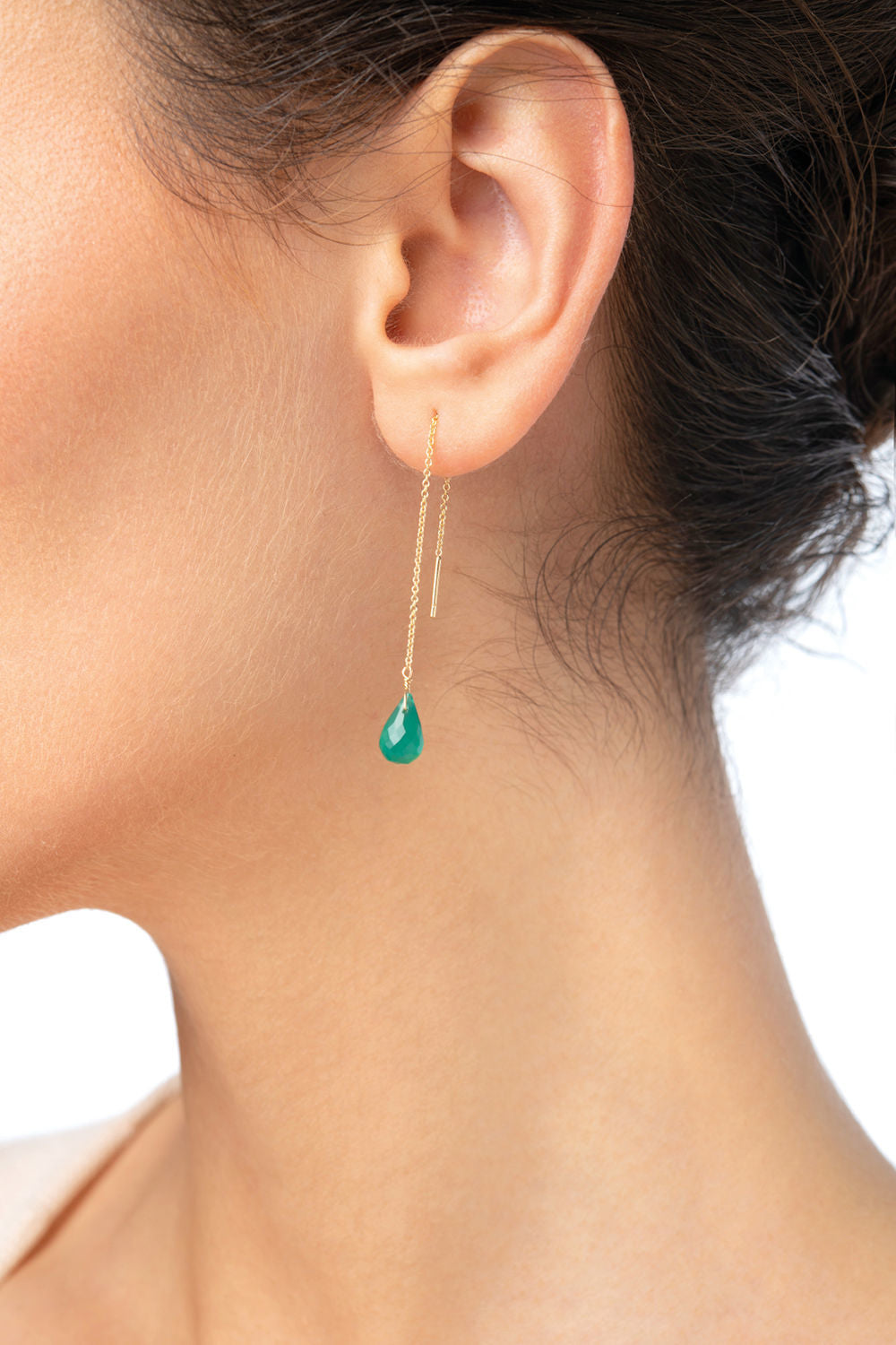 Σκουλαρίκια Mini Drops από χρυσό 18K με πράσινο όνυχα Εικόνα 3