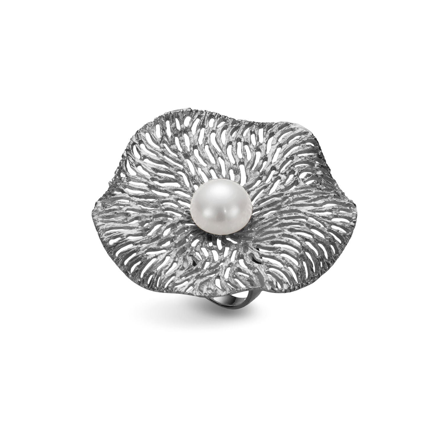 Δαχτυλίδι από μαύρο επιροδιωμένο ασήμι 925° με freshwater pearl Εικόνα 1