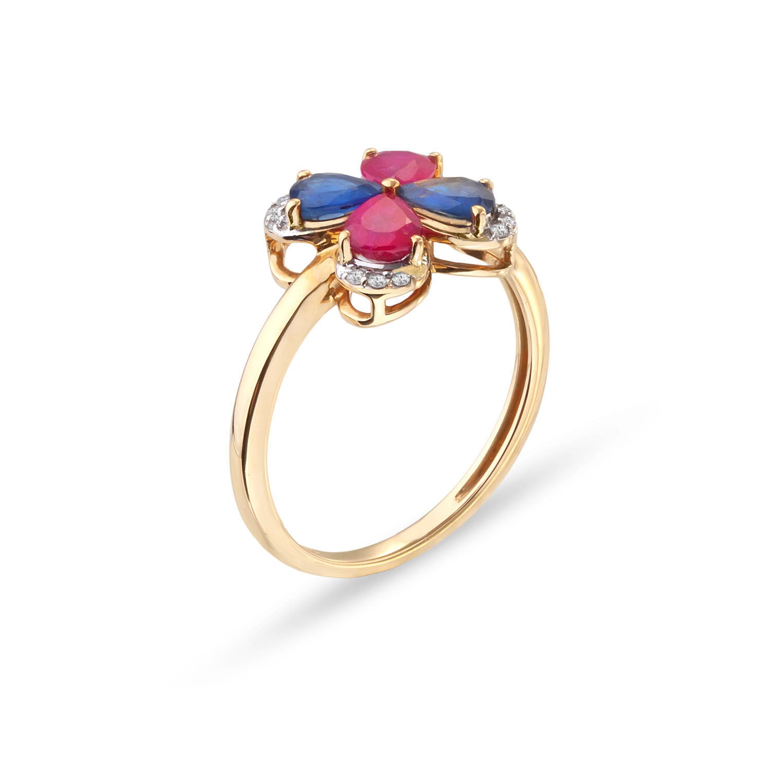 Δαχτυλίδι Secret Garden από χρυσό 18K με ρουμπίνι,ζαφείρι και διαμάντα μπριγιάν Εικόνα 1