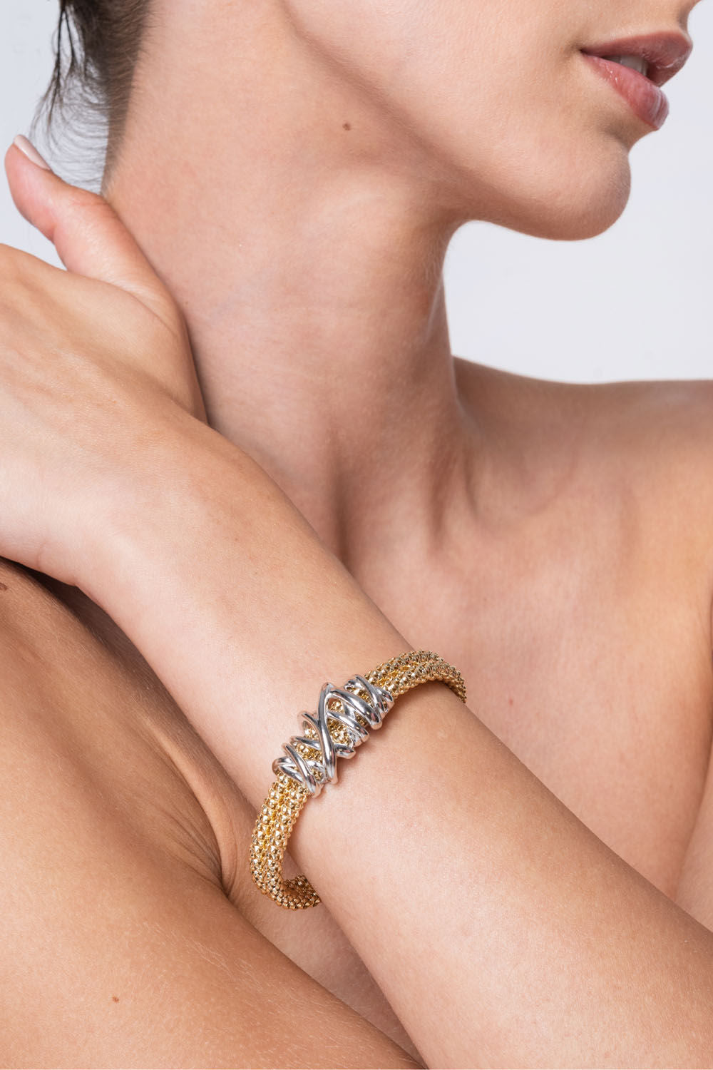 Βραχιόλι Skin σταθερό από επιχρυσωμένο και επιροδιωμένο ασήμι 925° Εικόνα 2