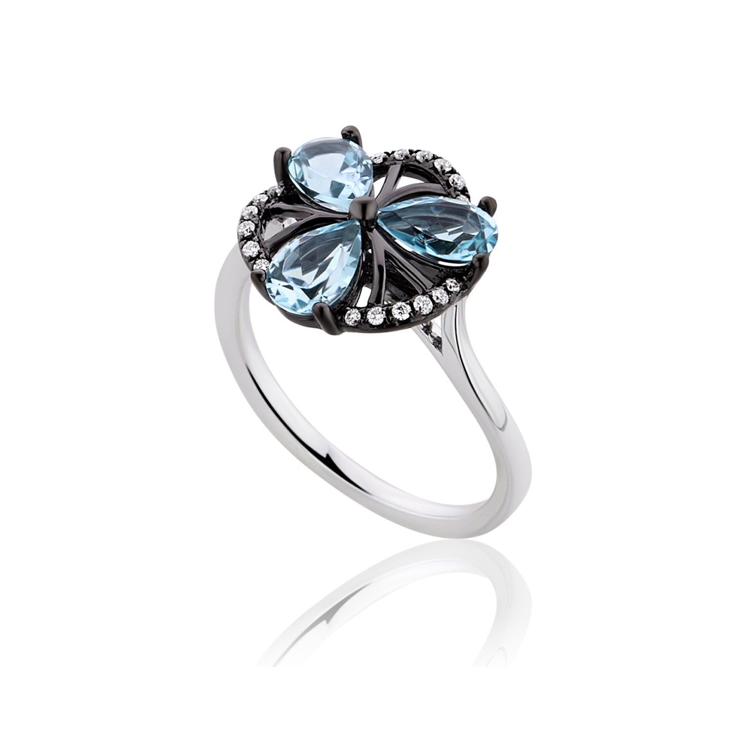 Δαχτυλίδι Secret Garden από λευκό χρυσό 18K με sky blue topaz και διαμάντια μπριγιάν Εικόνα 1