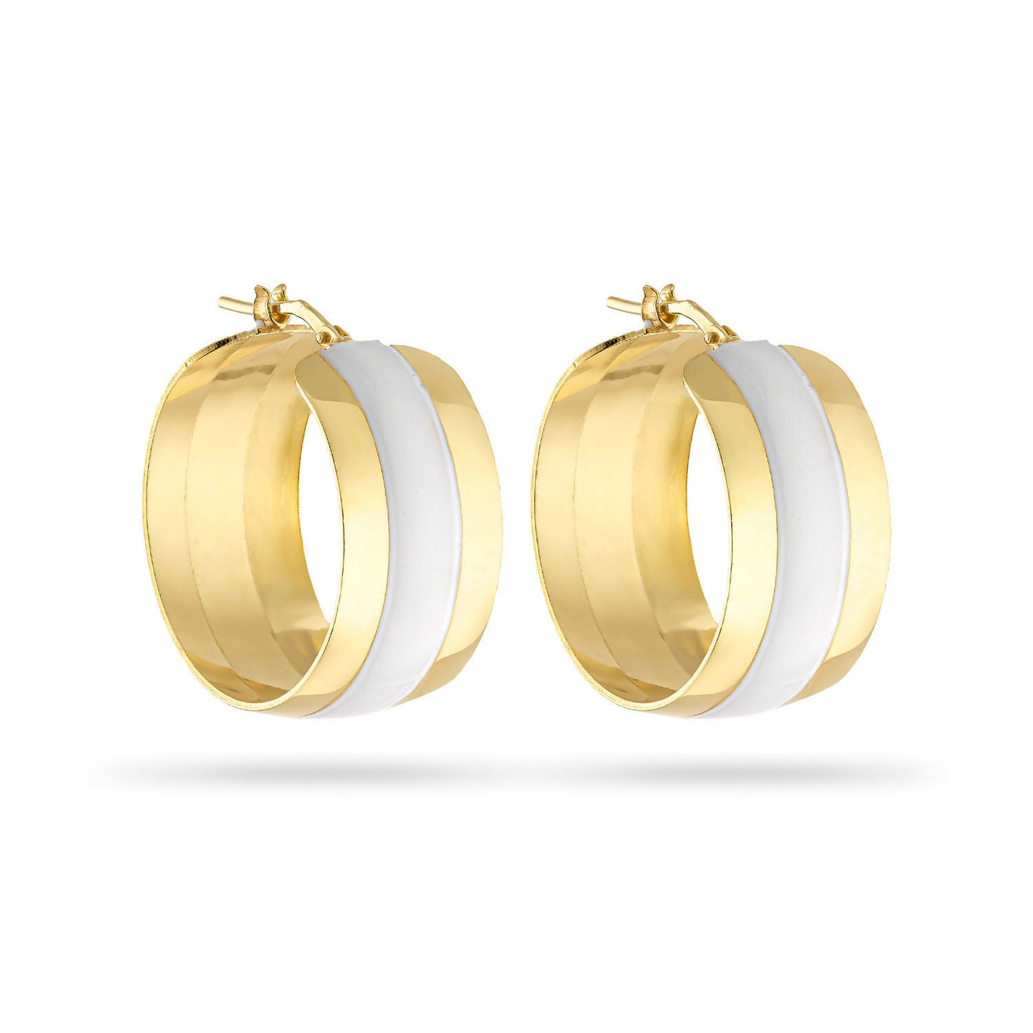 Σκουλαρίκια κρίκοι Pop 23 από επιχρυσωμένο ασήμι 925° με λευκό σμάλτο Εικόνα 1