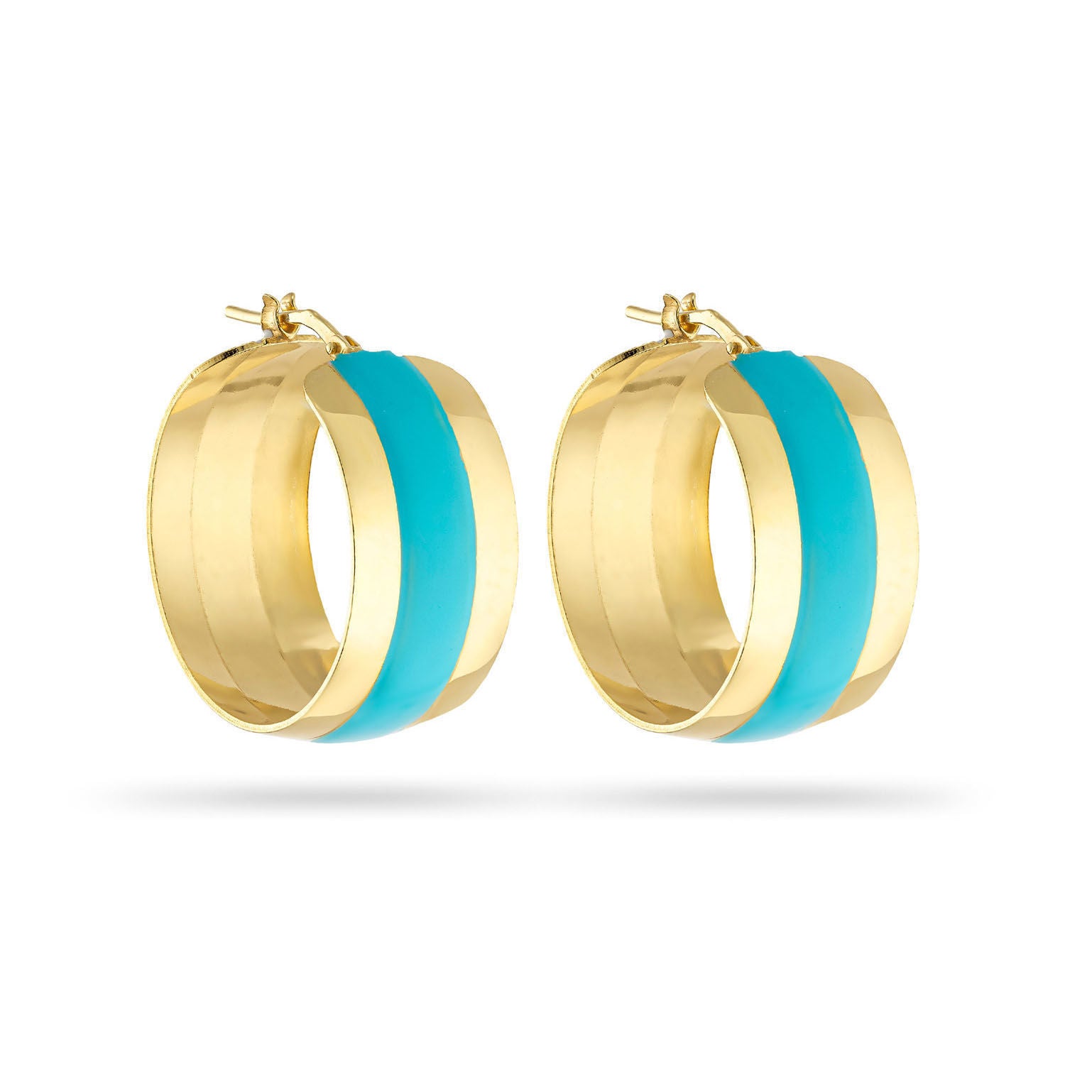 Σκουλαρίκια κρίκοι Pop 23 από επιχρυσωμένο ασήμι 925° με τυρκουάζ σμάλτο Εικόνα 1