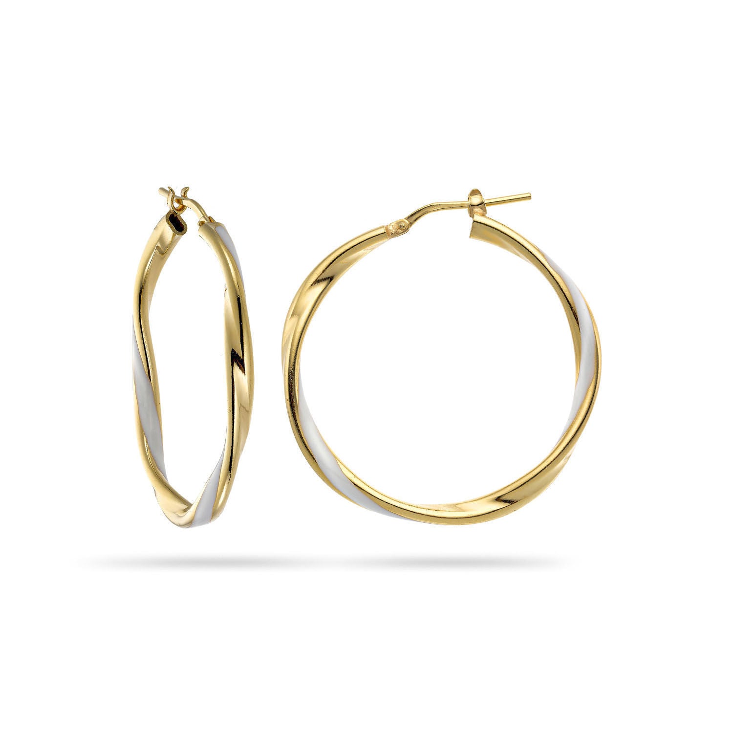 Σκουλαρίκια κρίκοι Pop 23 από επιχρυσωμένο ασήμι 925° με λευκό σμάλτο Εικόνα 1