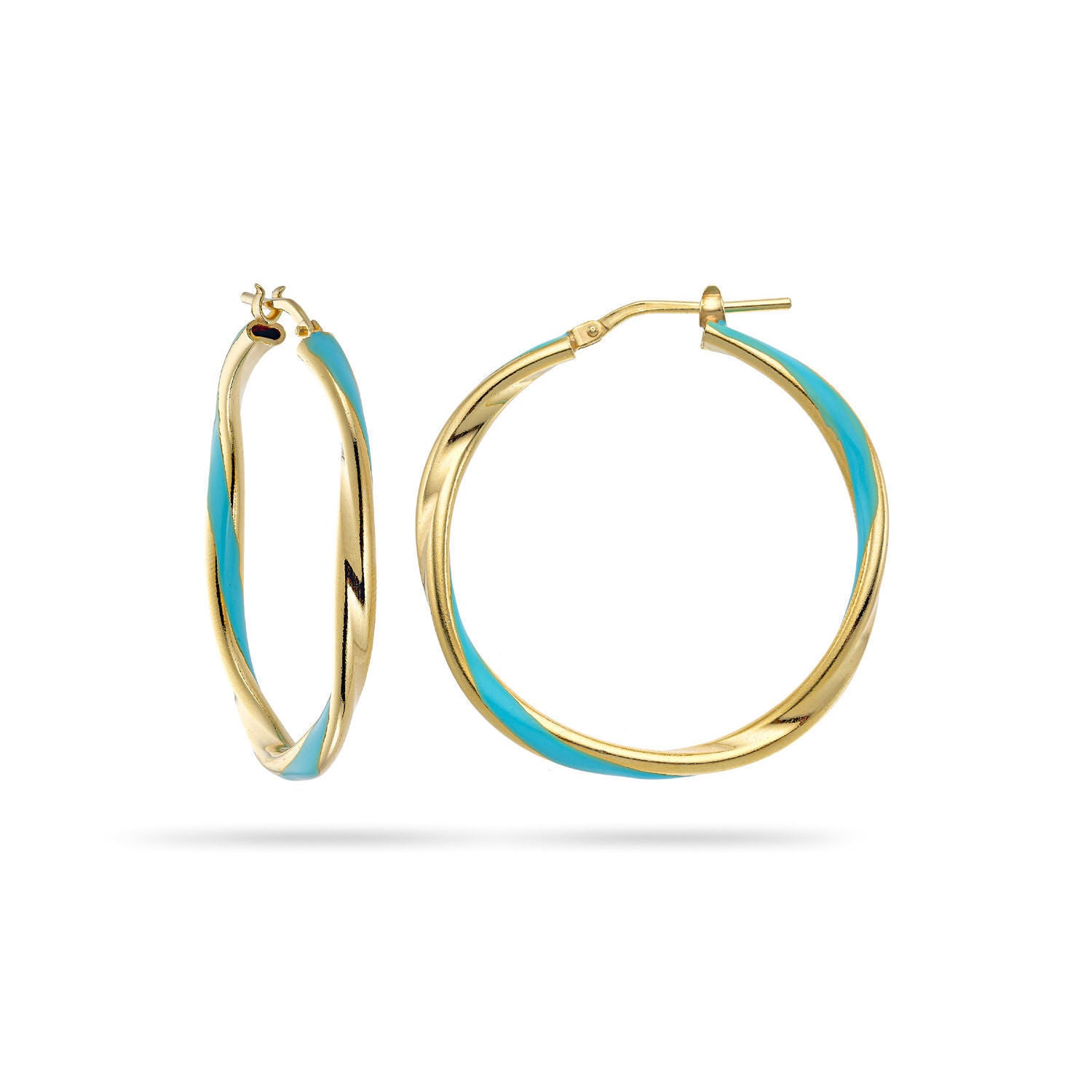 Σκουλαρίκια κρίκοι Pop 23 από επιχρυσωμένο ασήμι 925° με τυρκουάζ σμάλτο Εικόνα 1