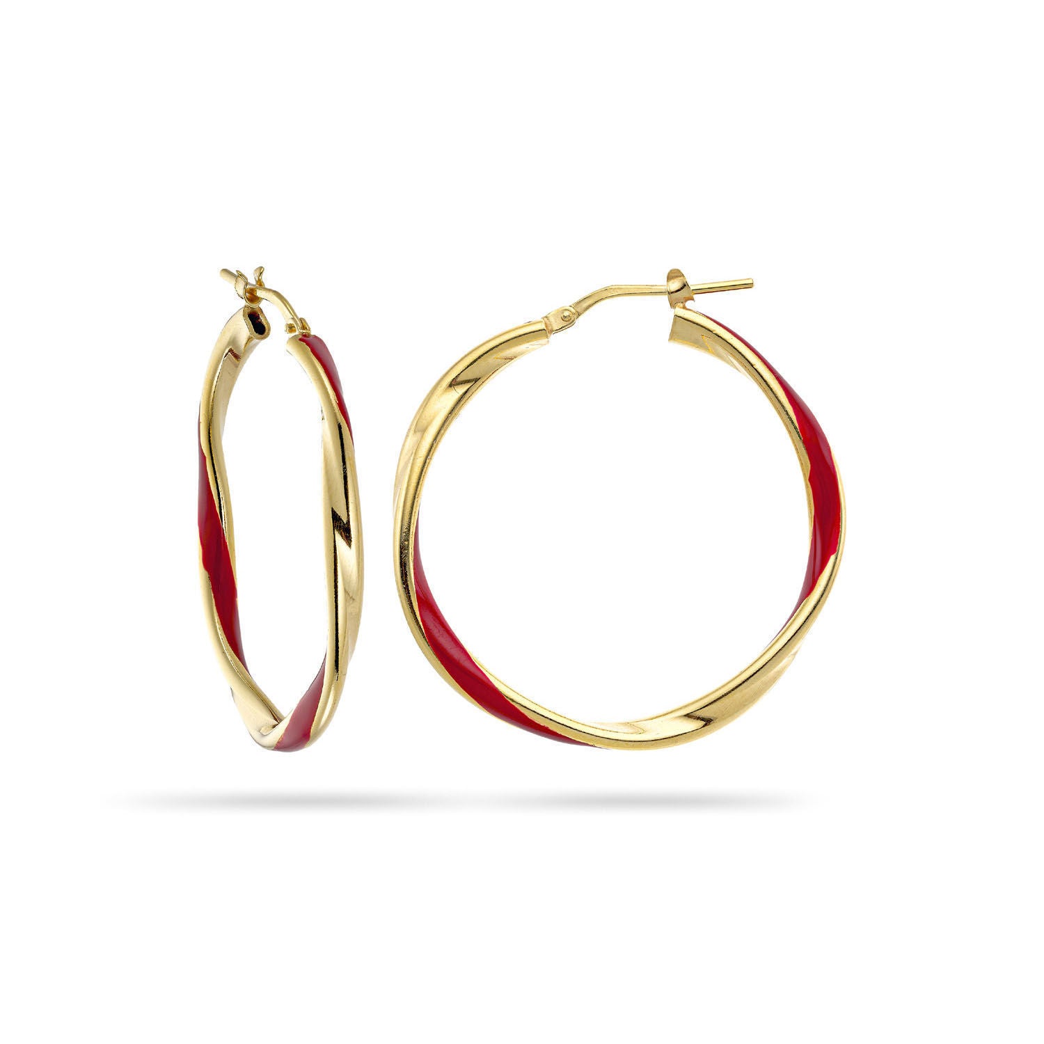 Σκουλαρίκια κρίκοι Pop 23 από επιχρυσωμένο ασήμι 925° με κόκκινο σμάλτο Εικόνα 1