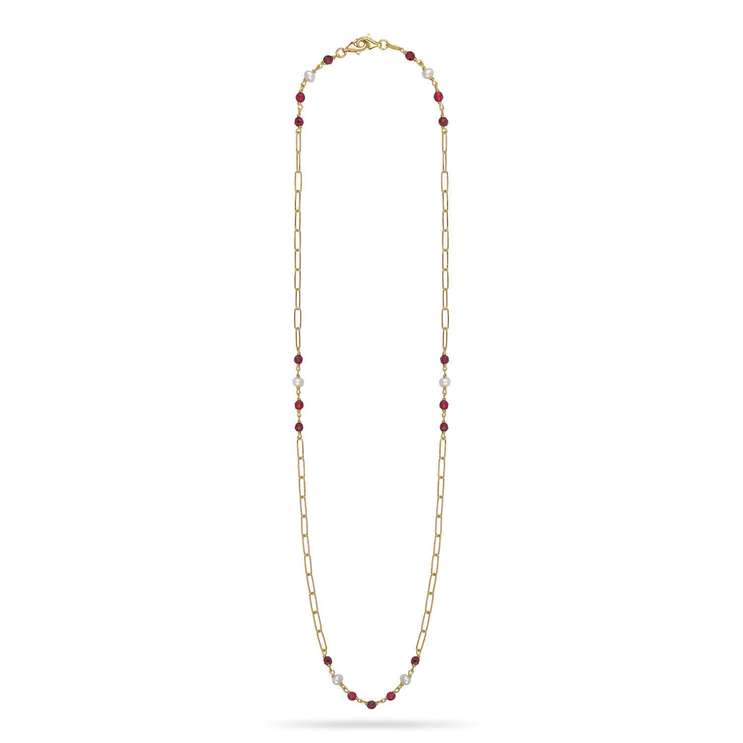 Αλυσίδα γυαλιών Swing από επιχρυσωμένο ασήμι 925° με κόκκινο αχάτη, quartz και freshwater pearls που μετασχηματίζεται σε κολιέ Εικόνα 3