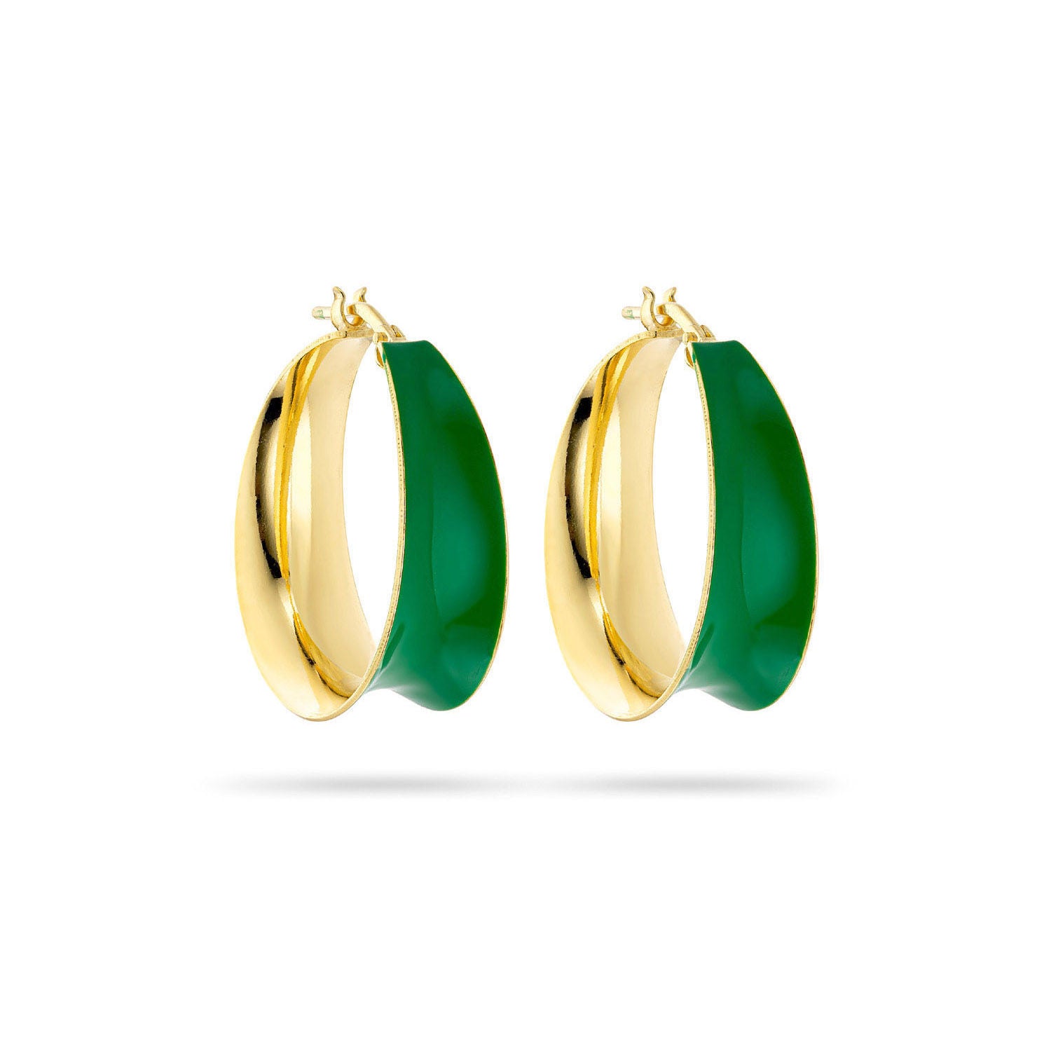 Σκουλαρίκια κρίκοι Pop 23 από επιχρυσωμένο ασήμι 925° με πράσινο σμάλτο Εικόνα 1