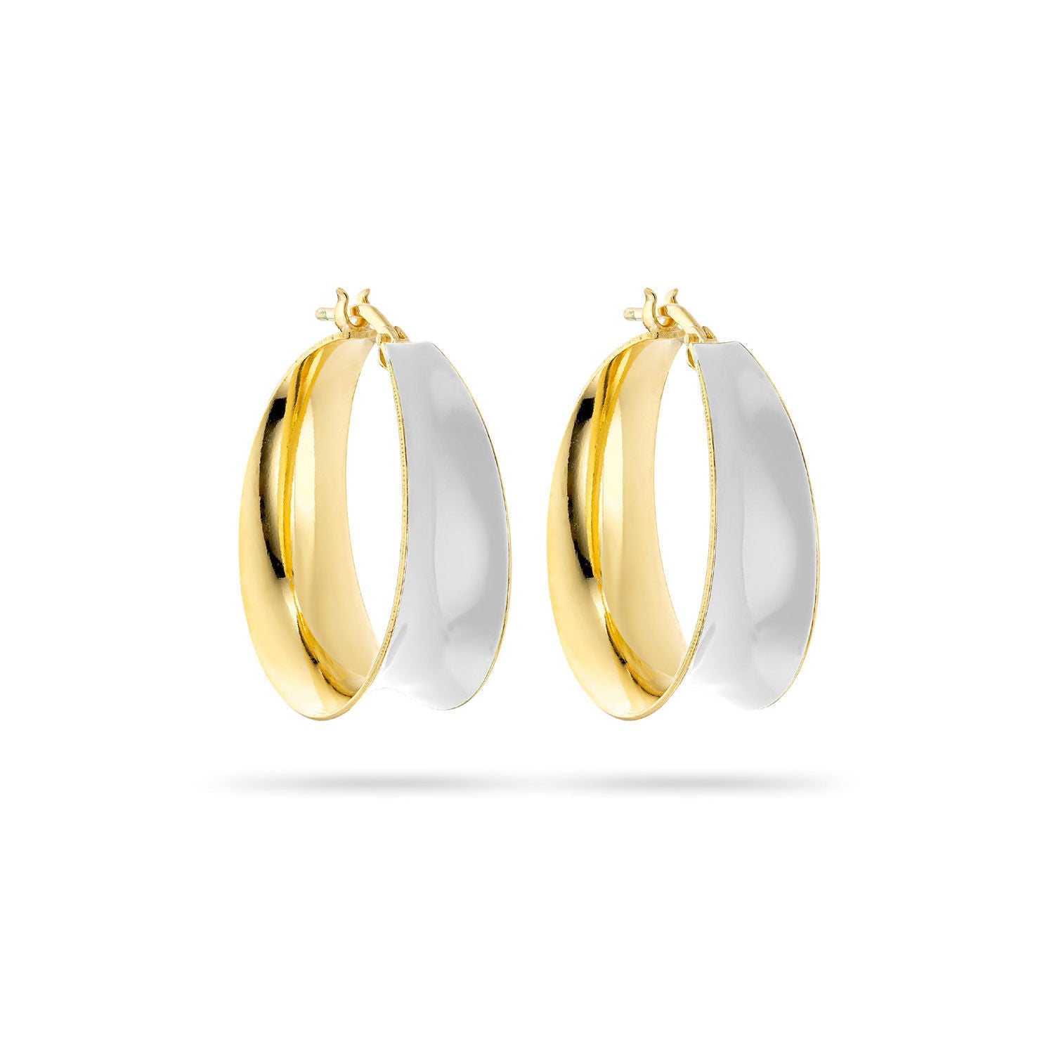 Σκουλαρίκια κρίκοι Pop 23 από επιχρυσωμένο ασήμι 925° με λευκό σμάλτο Εικόνα 1