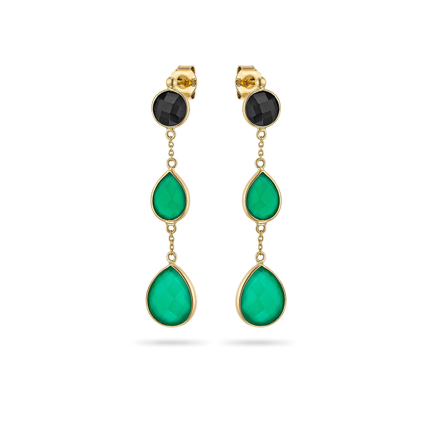 Σκουλαρίκια Secret Garden από χρυσό 18K με μαύρο και πράσινο όνυχα Εικόνα 1