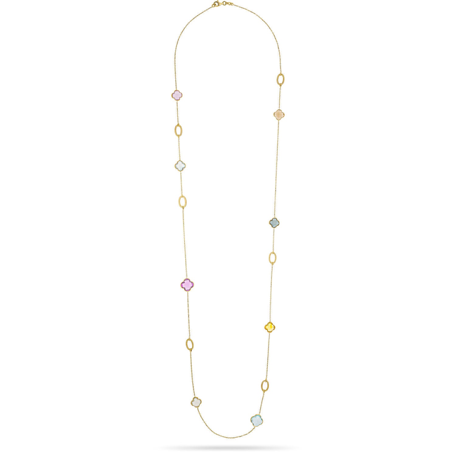 Κολιέ Secret Garden από χρυσό 14K με London blue topaz, γαλάζιο τοπάζι, smoky quartz, σιτρίν, πρασιολίτη και αμέθυστο Εικόνα 2