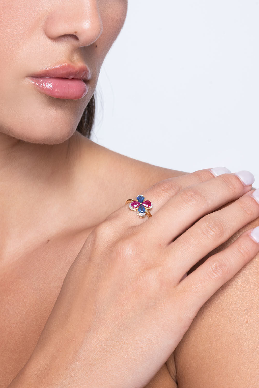 Δαχτυλίδι Secret Garden από χρυσό 18K με ρουμπίνι,ζαφείρι και διαμάντα μπριγιάν Εικόνα 2