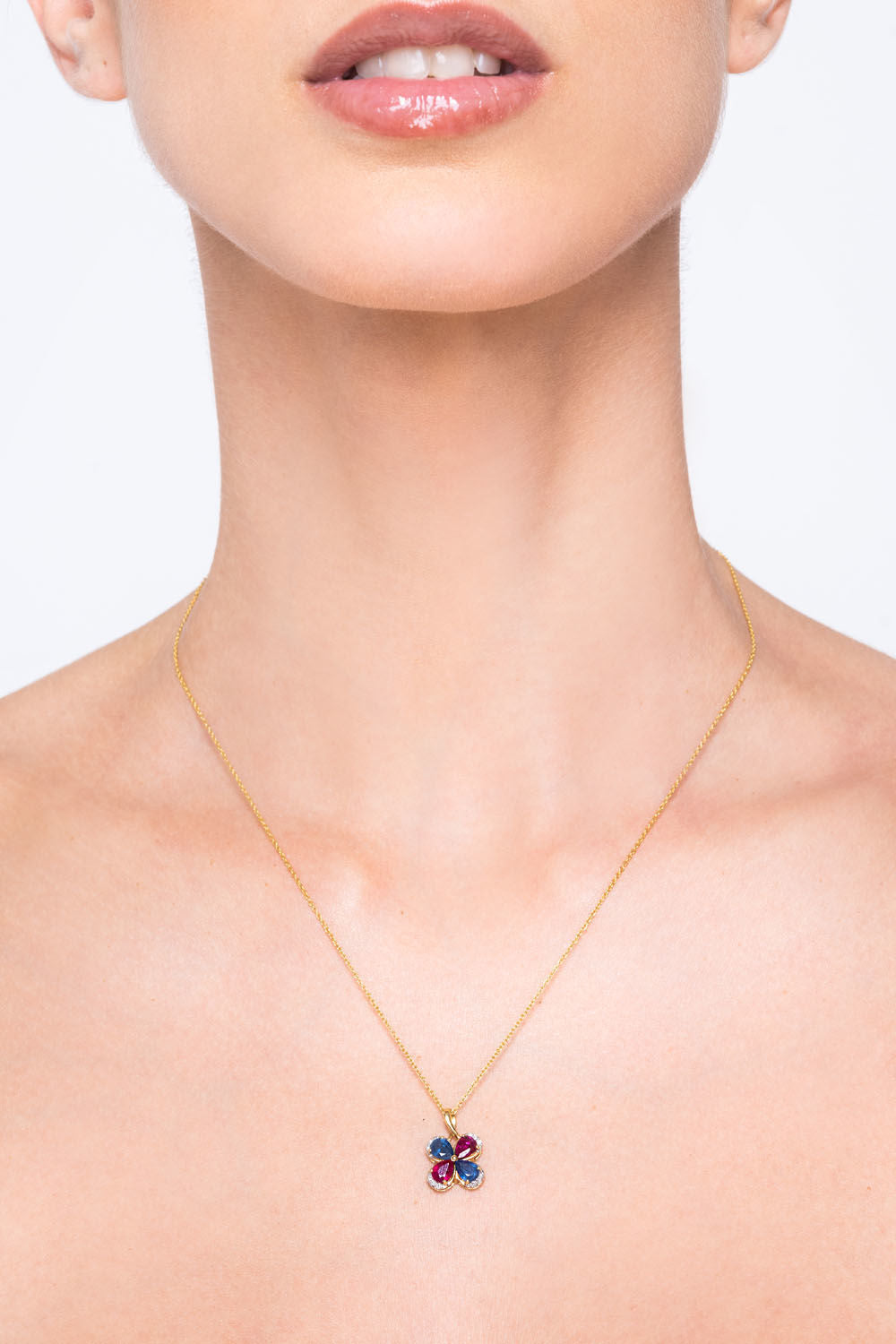 Κολιέ Secret Garden από χρυσό 18K με ρουμπίνι,ζαφείρι και διαμάντα μπριγιάν Εικόνα 2