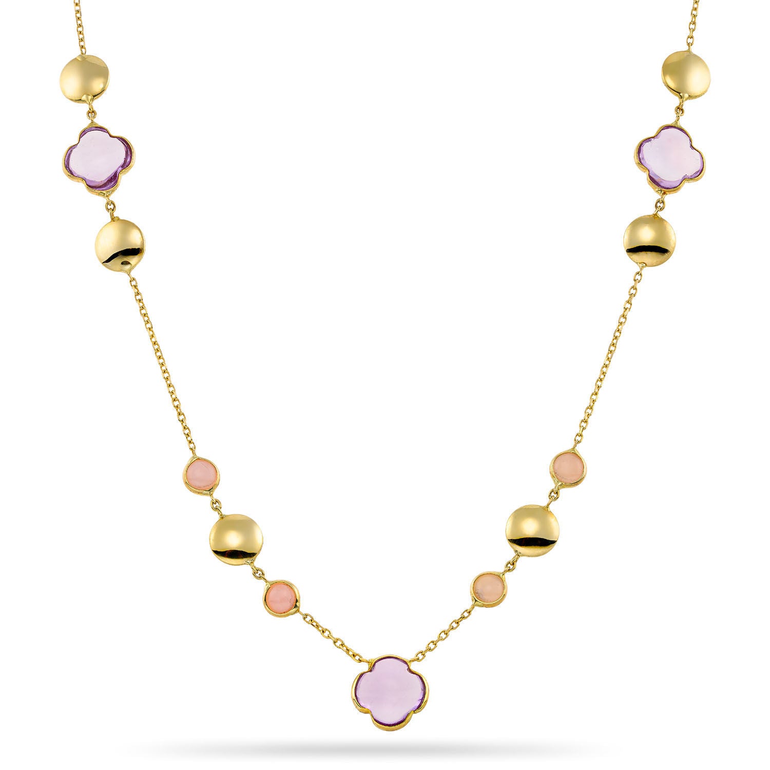 Κολιέ Secret Garden από χρυσό 14K με αμέθυστο και ροζ οπάλιο Εικόνα 1