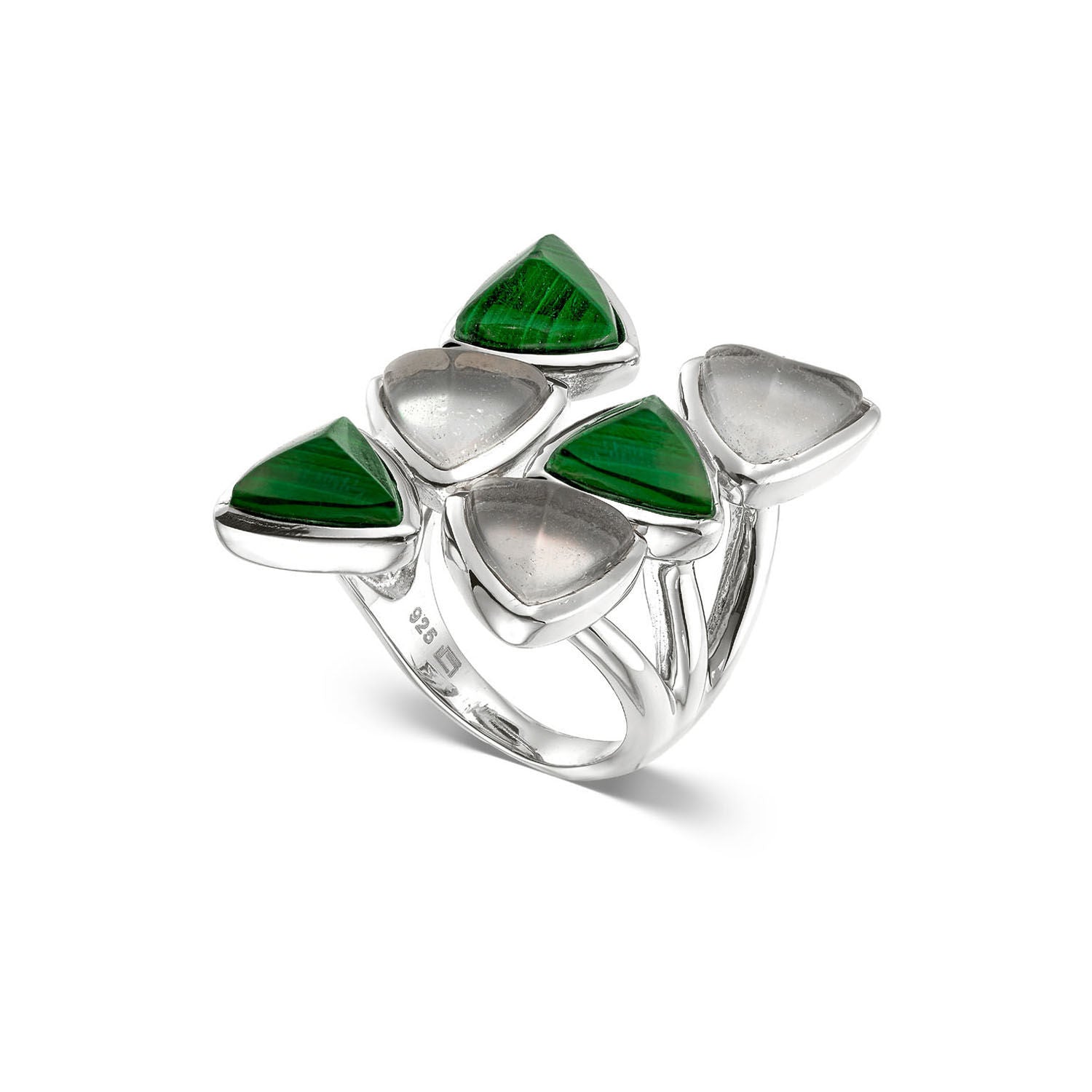 Δαχτυλίδι Iris από επιροδιωμένο ασήμι 925° με μαλαχίτη και quartz Εικόνα 1