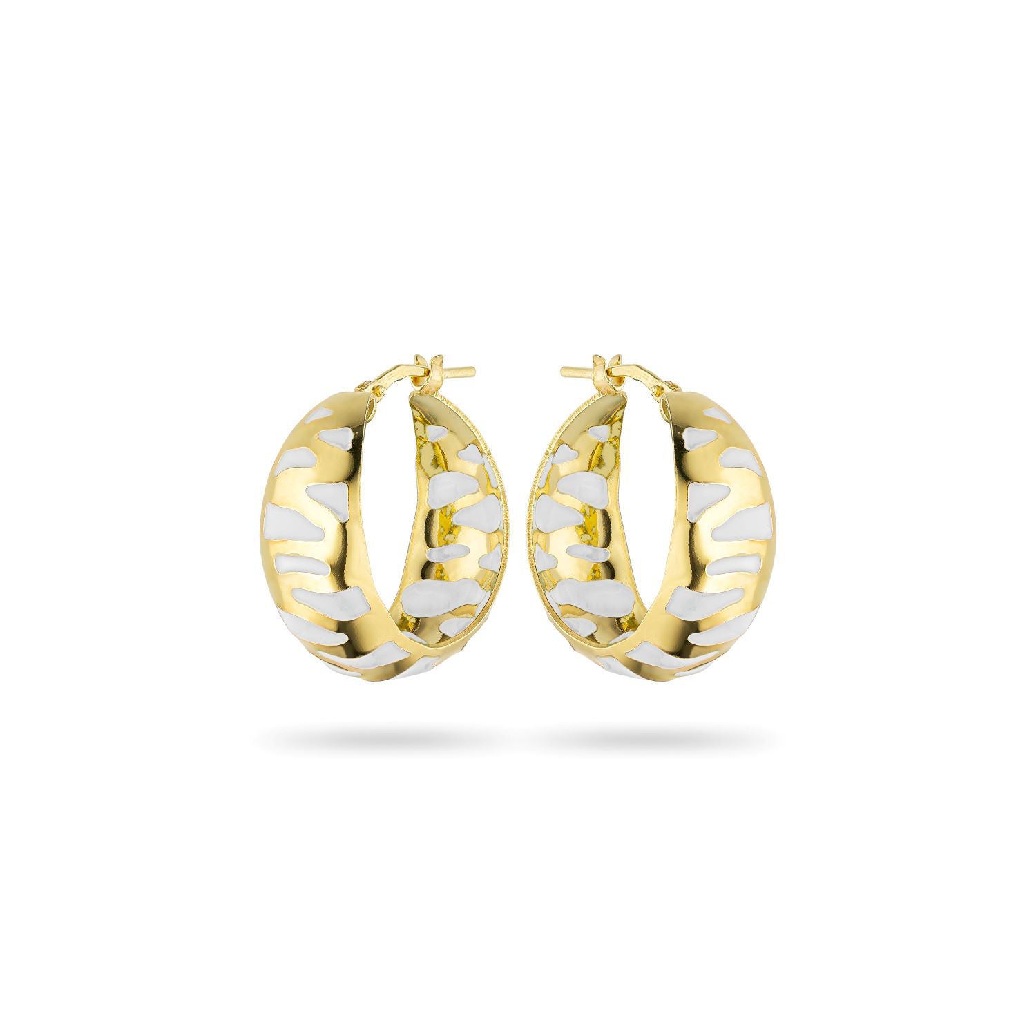 Σκουλαρίκια κρίκοι Pop 23 από επιχρυσωμένο ασήμι 925° με λευκό σμάλτο Εικόνα 1
