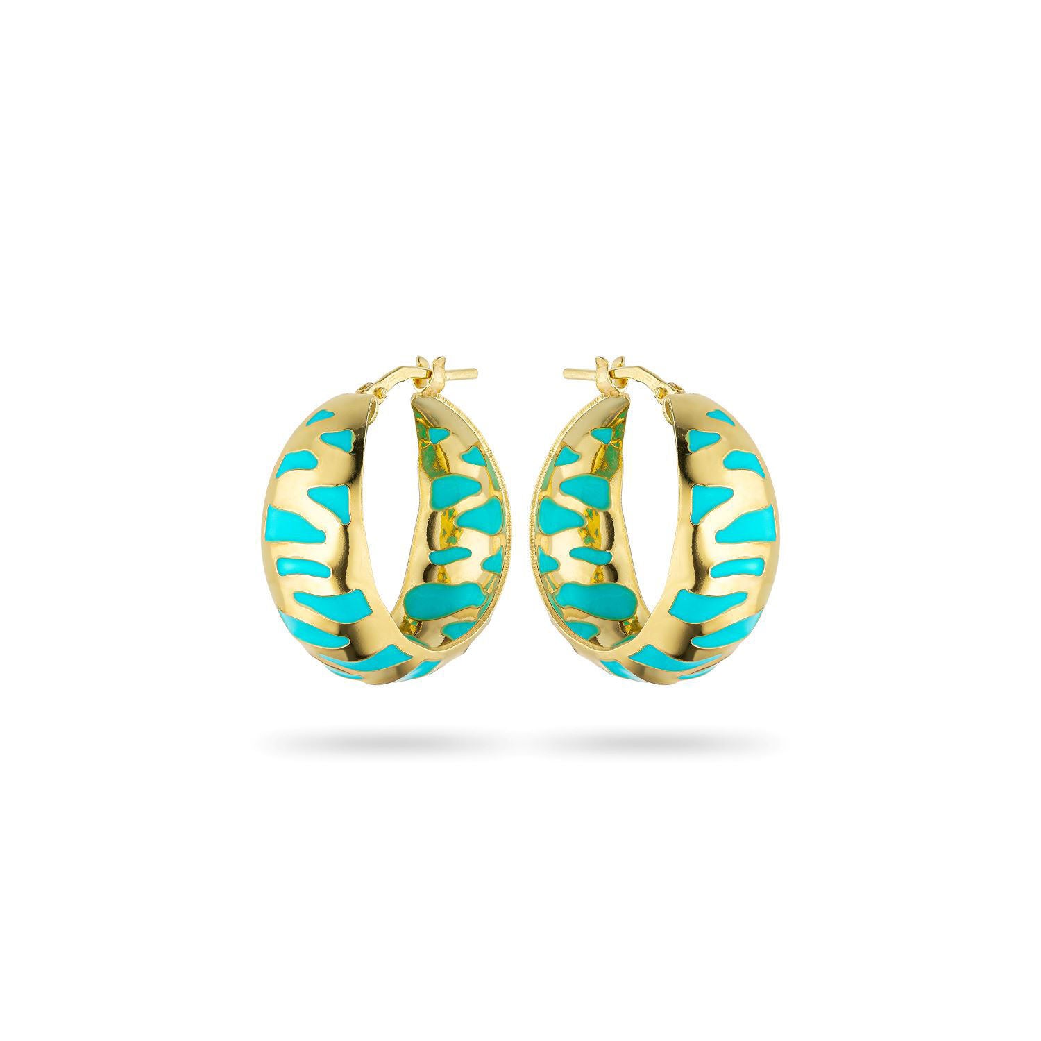 Σκουλαρίκια κρίκοι Pop 23 από επιχρυσωμένο ασήμι 925° με τυρκουάζ σμάλτο Εικόνα 1