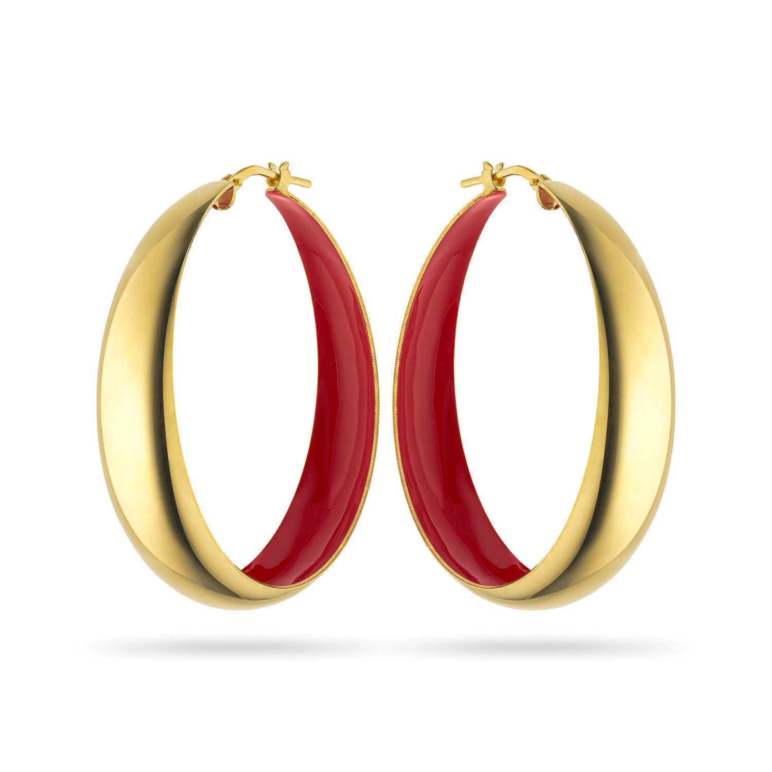 Σκουλαρίκια κρίκοι Pop 23 από επιχρυσωμένο ασήμι 925° με κόκκινο σμάλτο Εικόνα 1