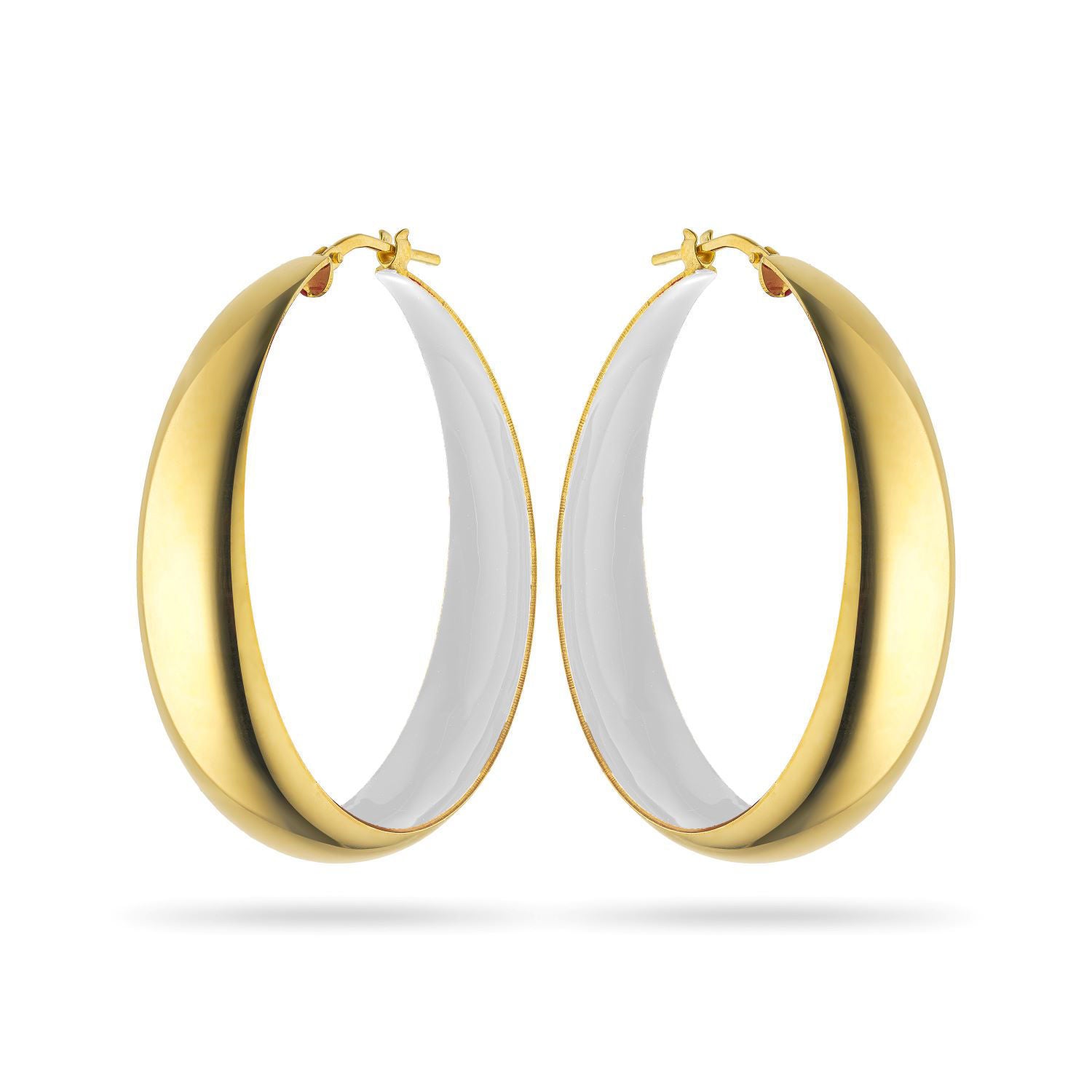 Σκουλαρίκια κρίκοι Pop 23 από επιχρυσωμένο ασήμι 925° με λευκό σμάλτο Εικόνα 1