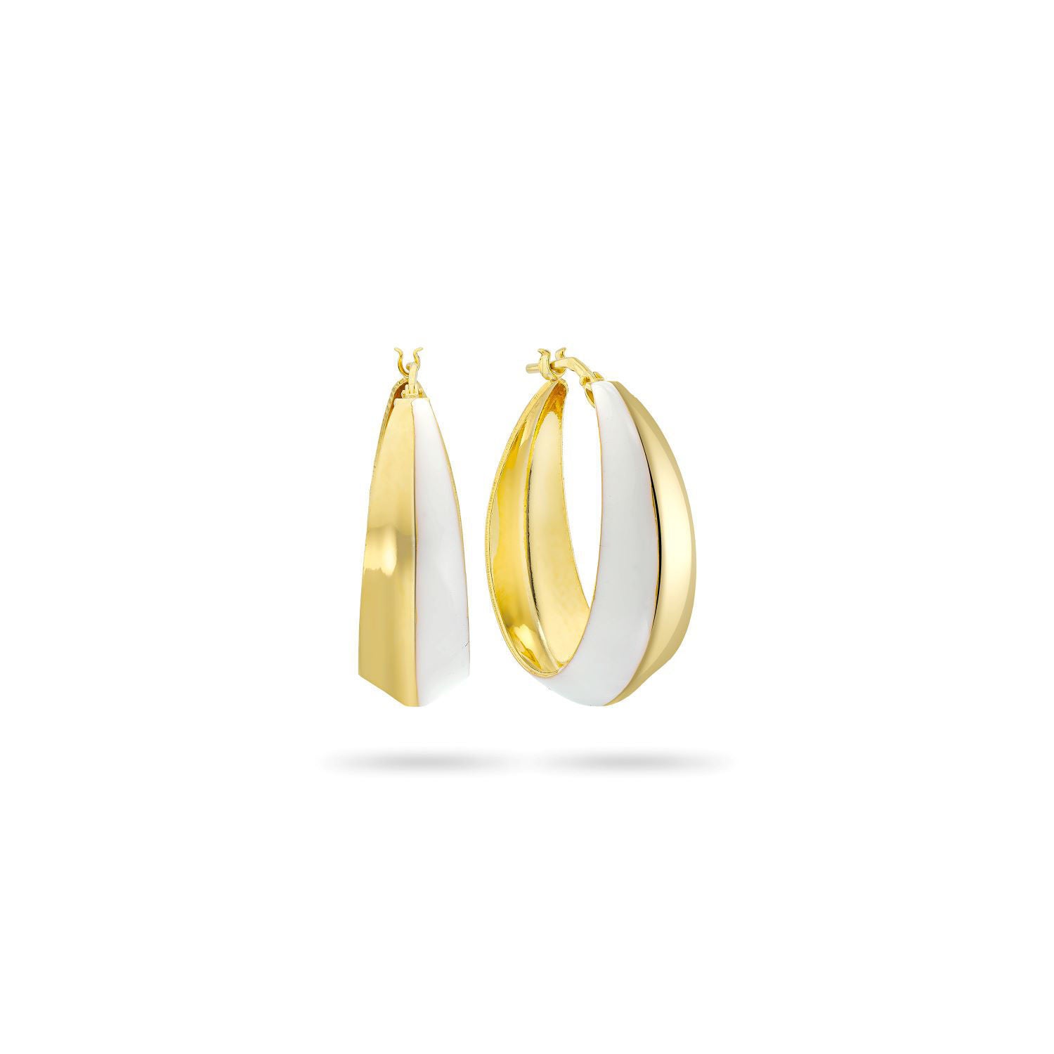 Σκουλαρίκια κρίκοι Pop 23 από επιχρυσωμένο ασήμι 925° με λευκό σμάλτο Εικόνα 1