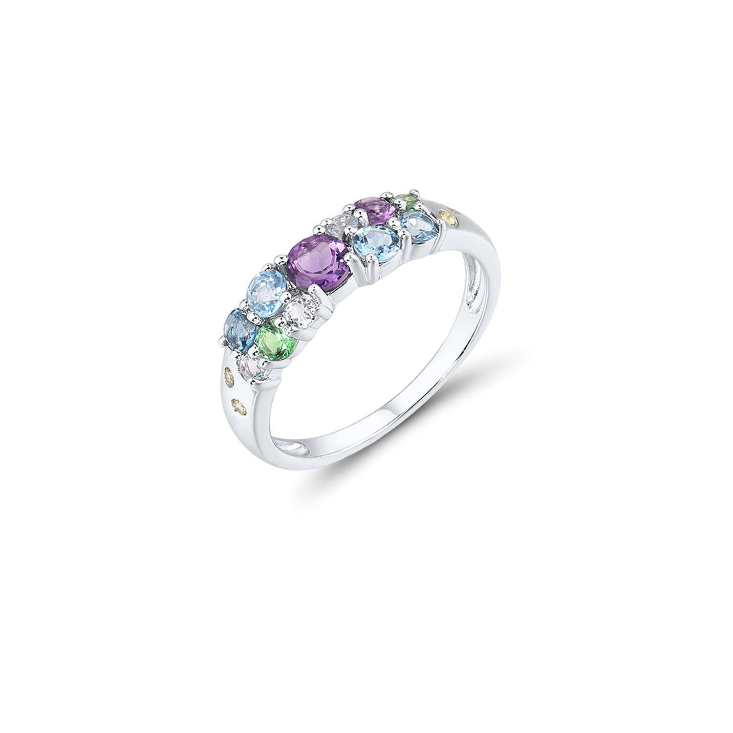 Δαχτυλίδι Secret Garden από λευκό χρυσό 14K με αμέθυστο, τοπάζι, swiss topaz, London blue topaz και περίδοτο Εικόνα 1
