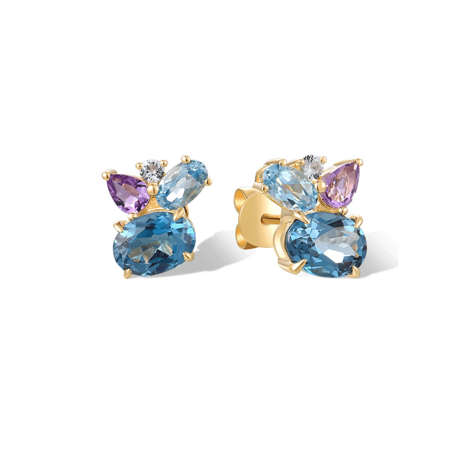 Σκουλαρίκια Secret Garden από χρυσό 14K με London blue topaz, αμέθυστο, μπλε τοπάζι και λευκό τοπάζι Εικόνα 1