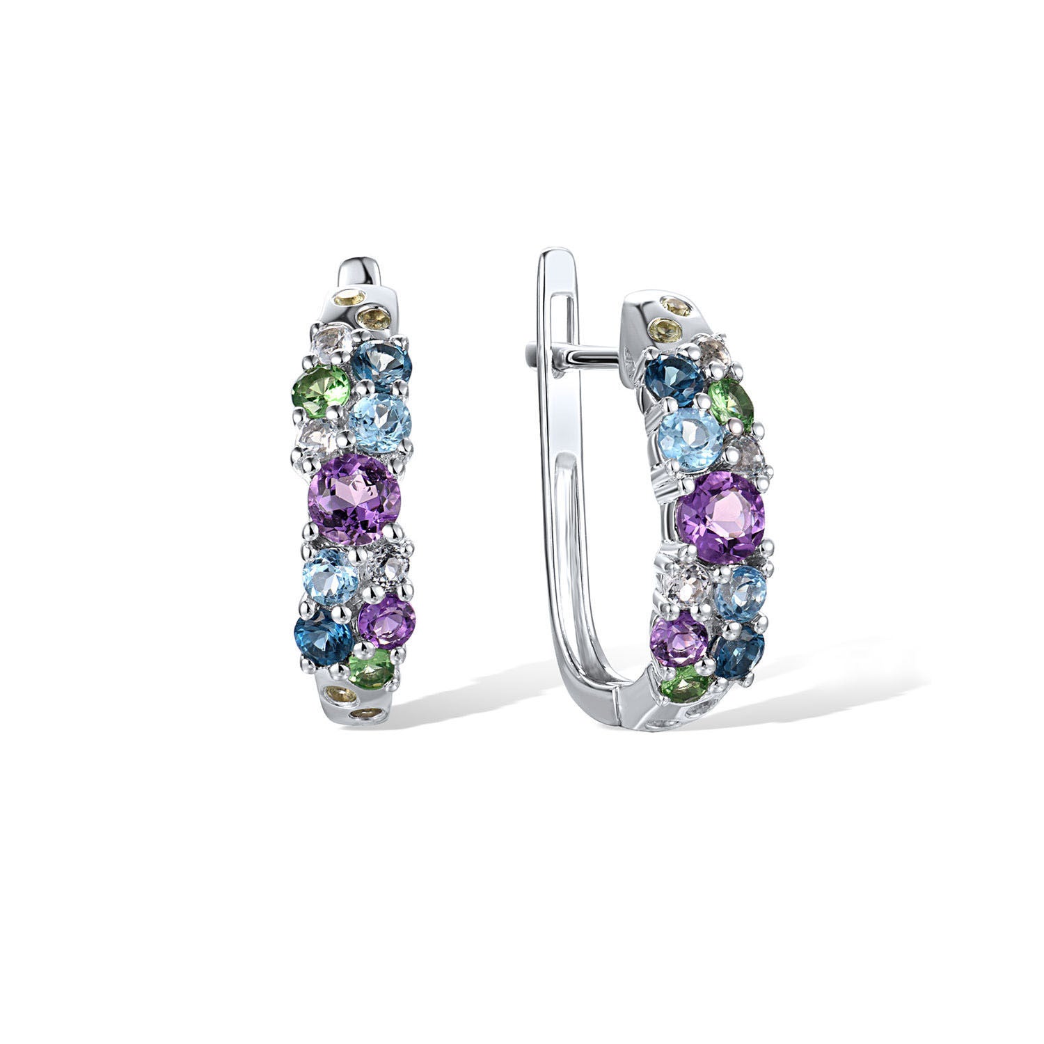 Σκουλαρίκια Secret Garden από λευκό χρυσό 14K με αμέθυστο, τοπάζι, swiss τοπάζι, London blue topaz και περίδοτο Εικόνα 1