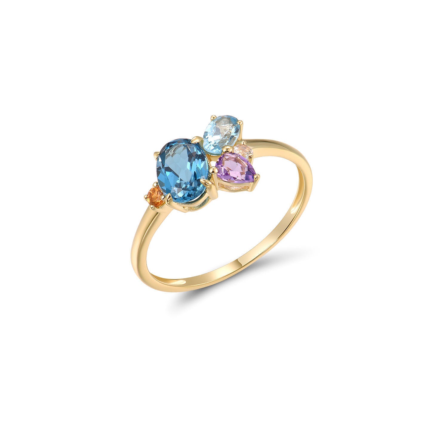 Δαχτυλίδι Secret Garden από χρυσό 14K με London blue topaz, αμέθυστο, μπλε τοπάζι και λευκό τοπάζι Εικόνα 1