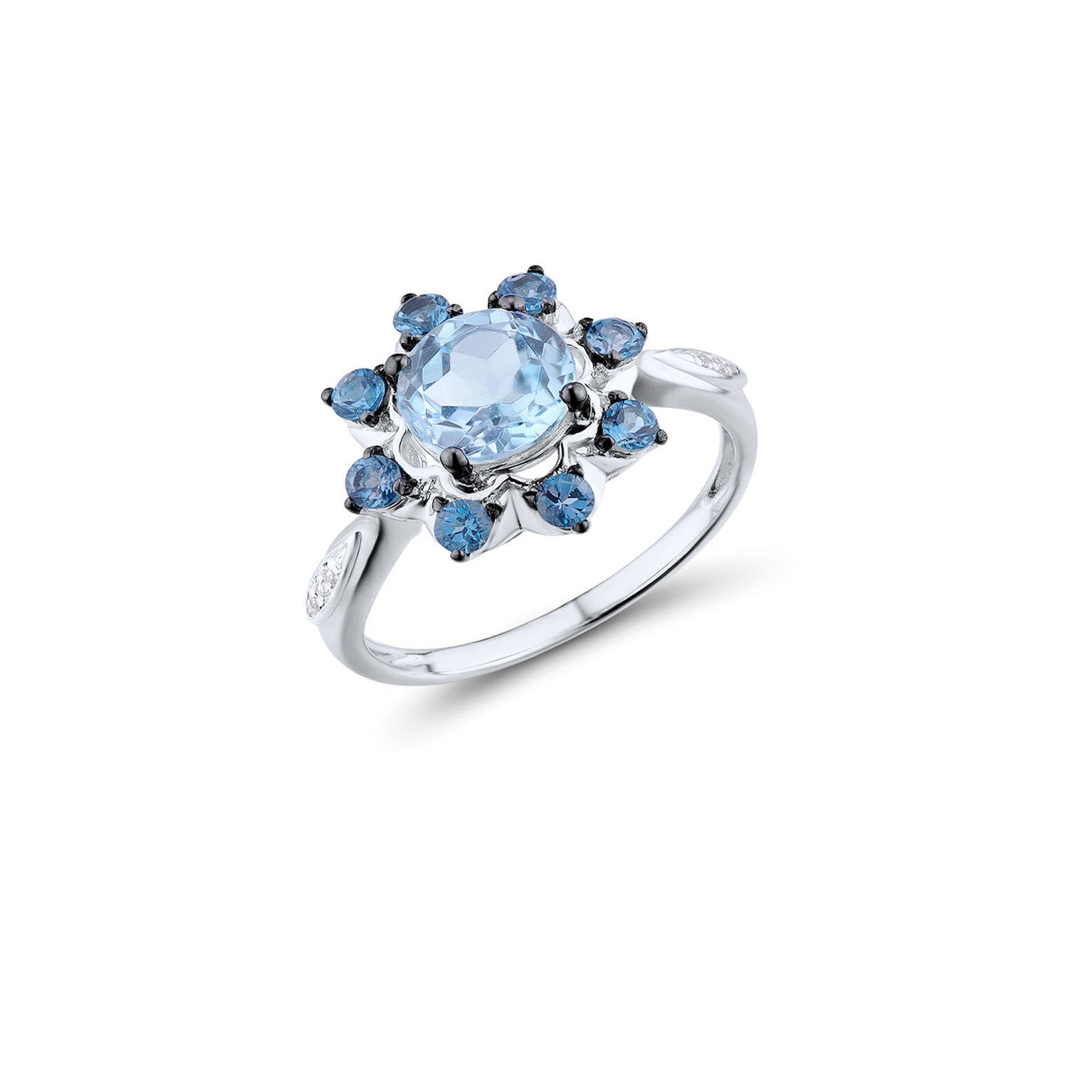 Δαχτυλίδι Secret Garden από λευκό χρυσό 18K με τοπάζι, London blue topaz και διαμάντια μπριγιάν Εικόνα 1