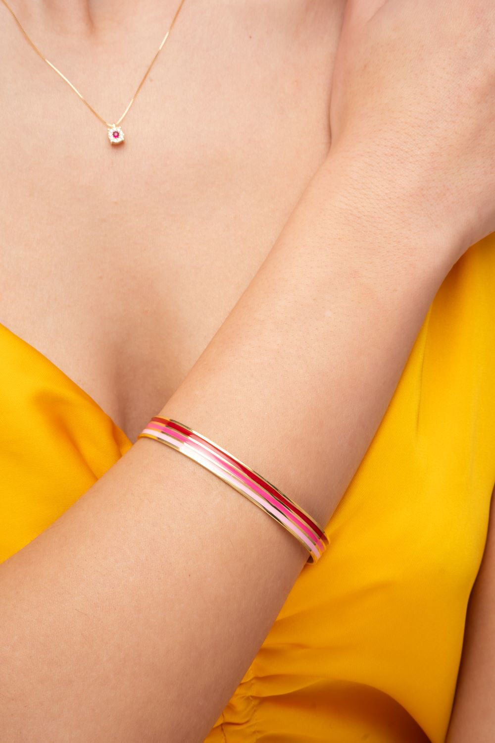 Βραχιόλι Pop 23 από επιχρυσωμένο ασήμι 925° με μπορντώ, φούξια και ροζ σμάλτο Εικόνα 2