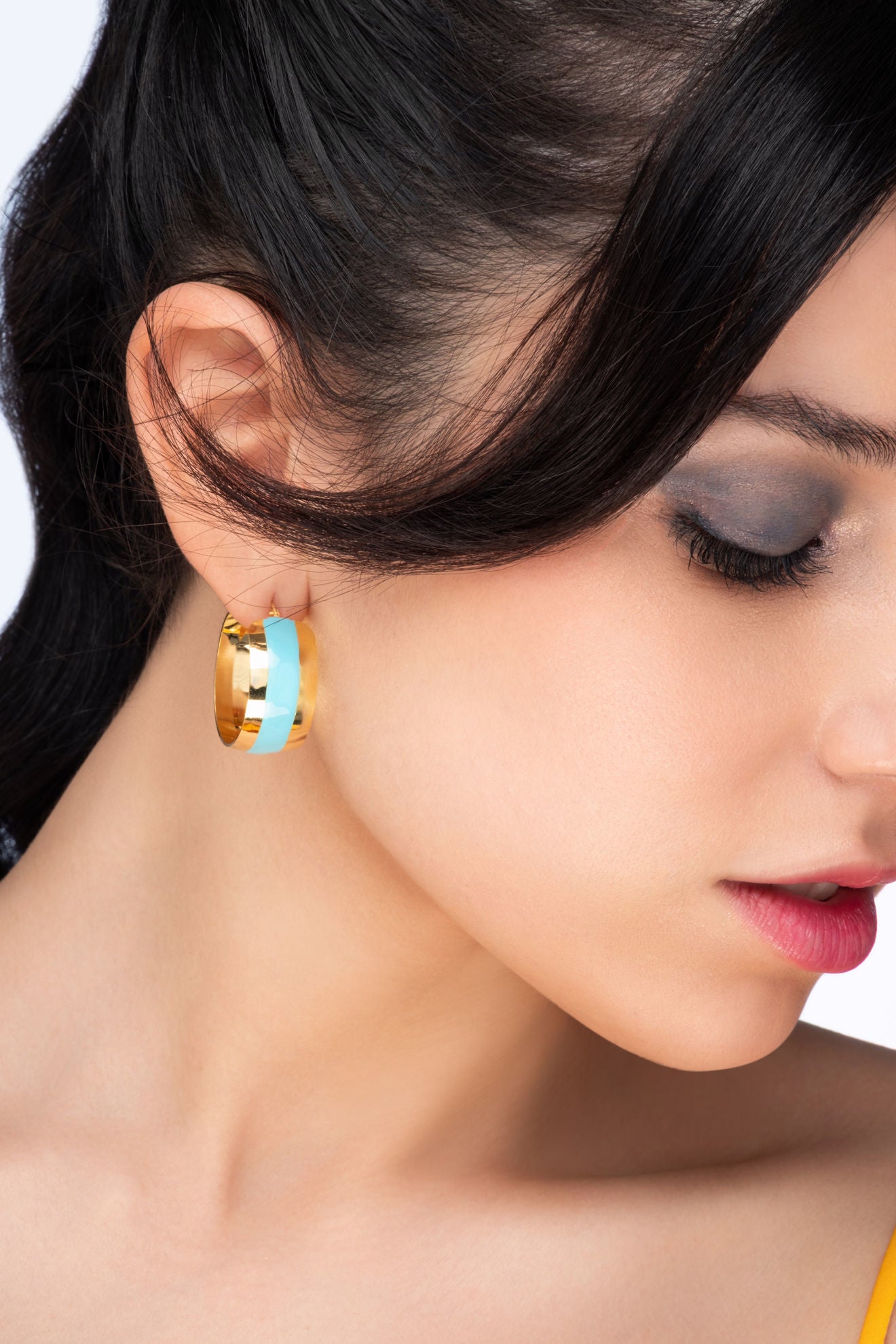 Σκουλαρίκια κρίκοι Pop 23 από επιχρυσωμένο ασήμι 925° με τυρκουάζ σμάλτο Εικόνα 2