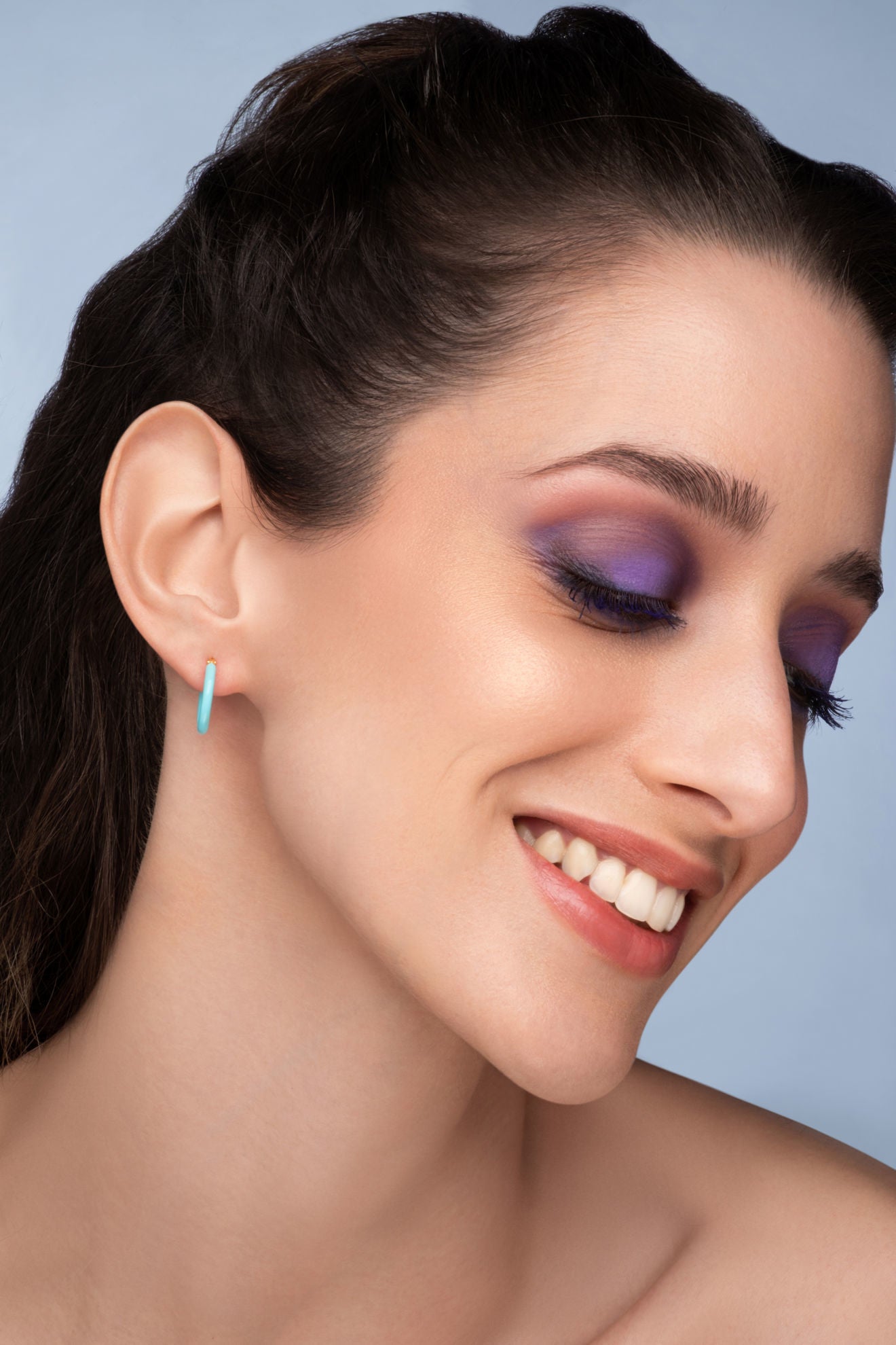 Σκουλαρίκια κρίκοι Pop 23 από επιχρυσωμένο ασήμι 925° με τυρκουάζ σμάλτο Εικόνα 3