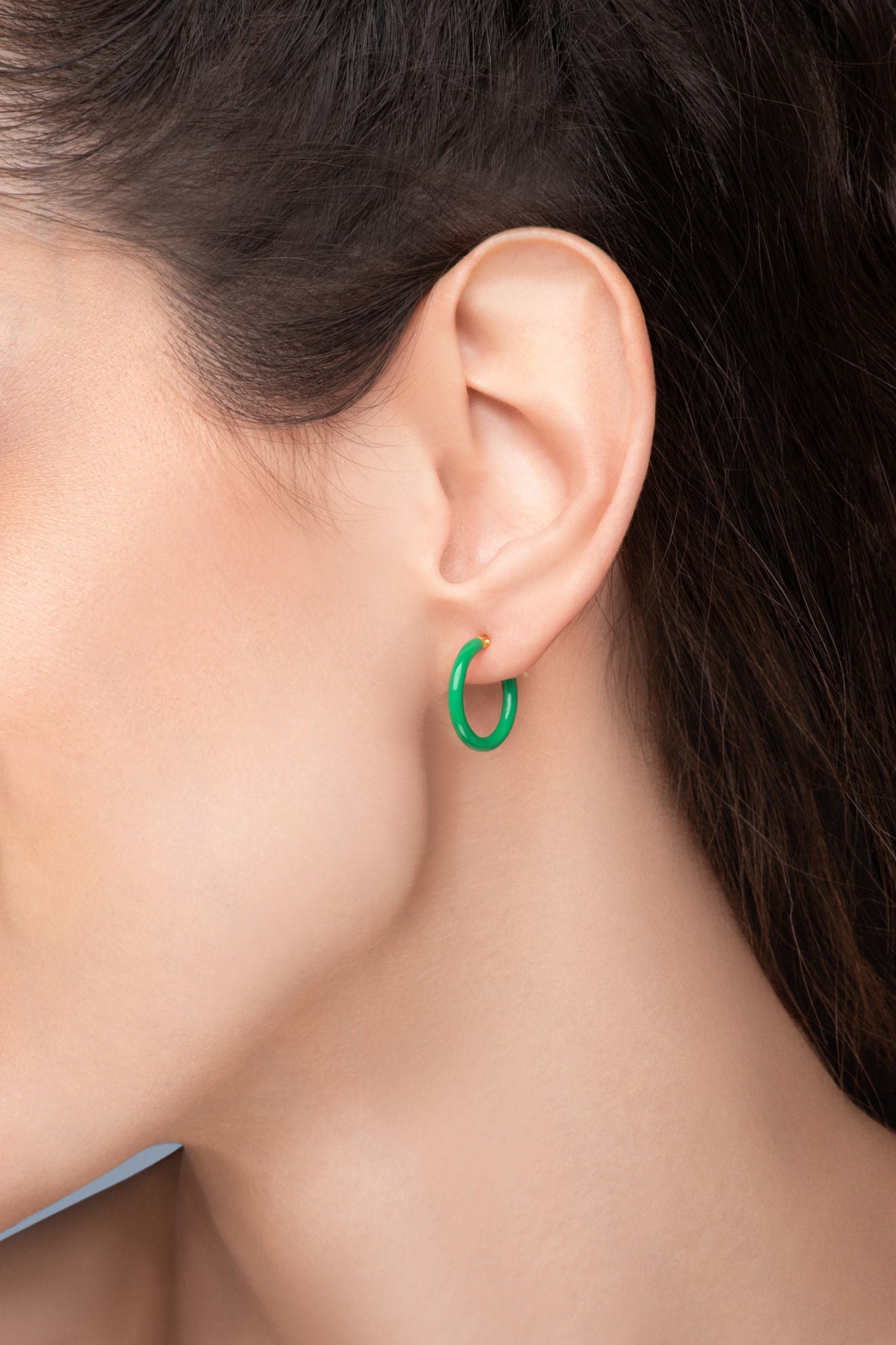 Σκουλαρίκια κρίκοι Pop 23 από επιχρυσωμένο ασήμι 925° με πράσινο σμάλτο Εικόνα 2