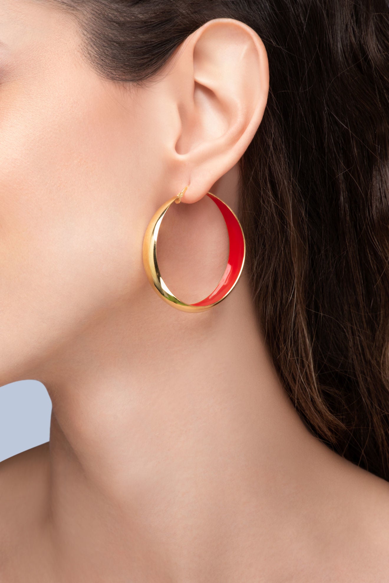 Σκουλαρίκια κρίκοι Pop 23 από επιχρυσωμένο ασήμι 925° με κόκκινο σμάλτο Εικόνα 2