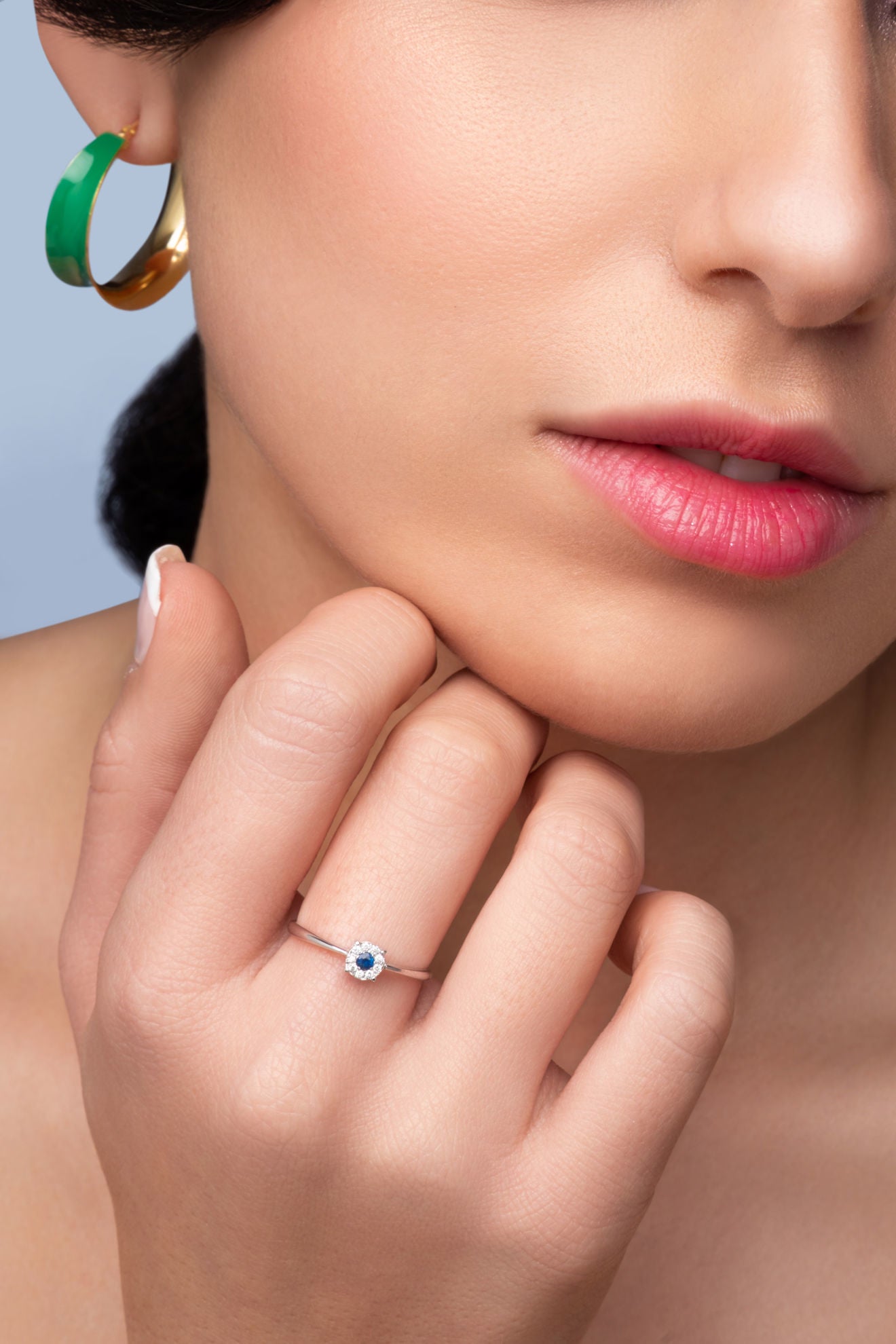 Δαχτυλίδι Gems από λευκό χρυσό 18K με ζαφείρι και διαμάντια μπριγιάν Εικόνα 3