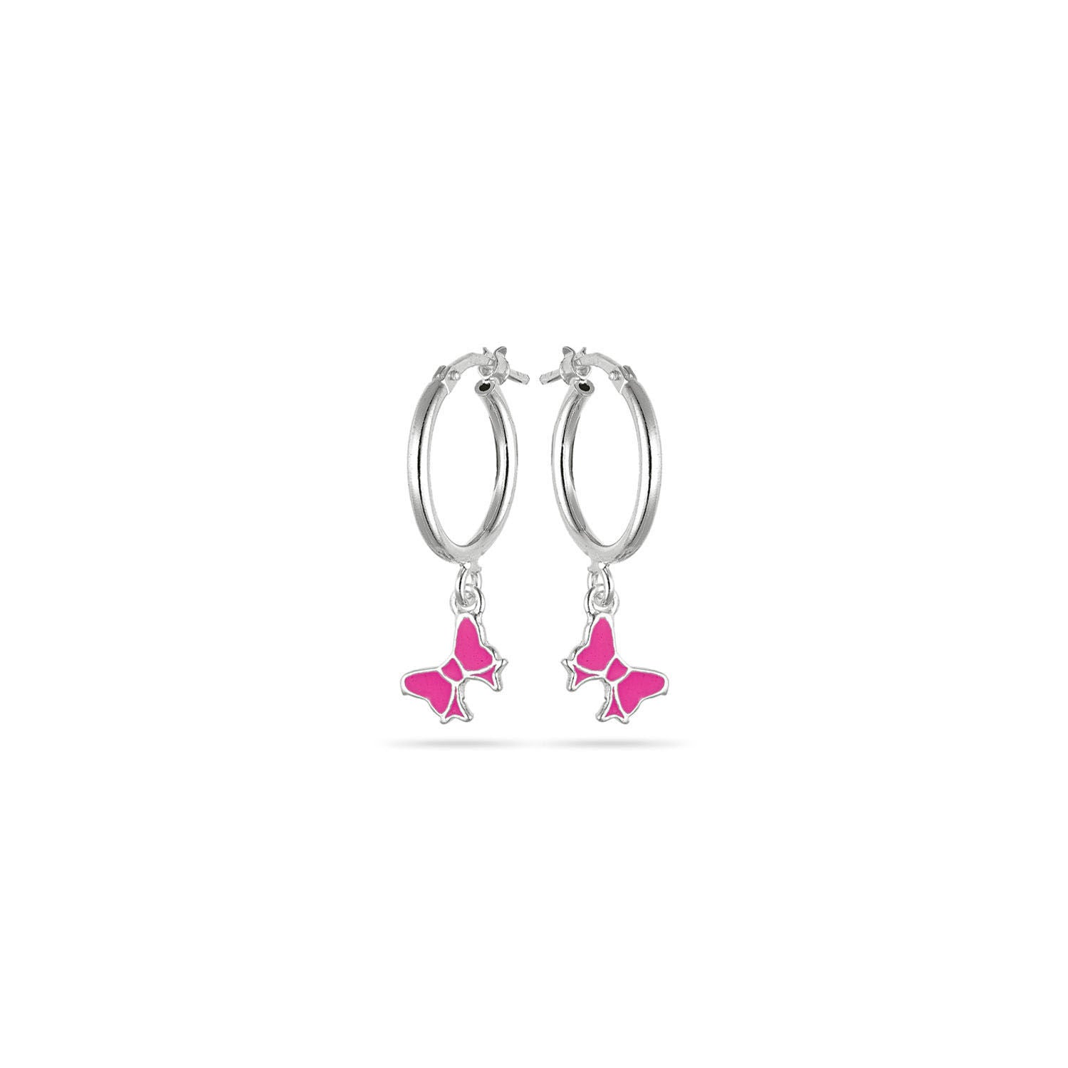 Παιδικά σκουλαρίκια Φιογκάκι από ασήμι 925° με ροζ σμάλτο Εικόνα 1