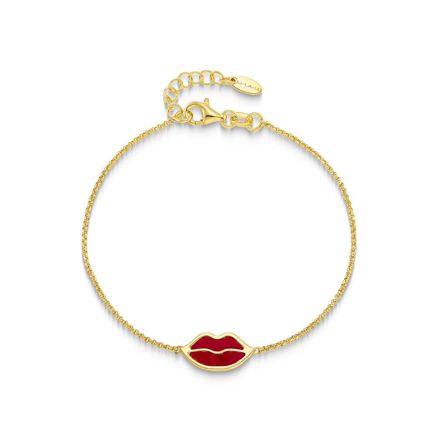 Βραχιόλι Symbols Χείλη από επιχρυσωμένο ασήμι 925° με φίλντισι σε κόκκινο χρώμα Εικόνα 1