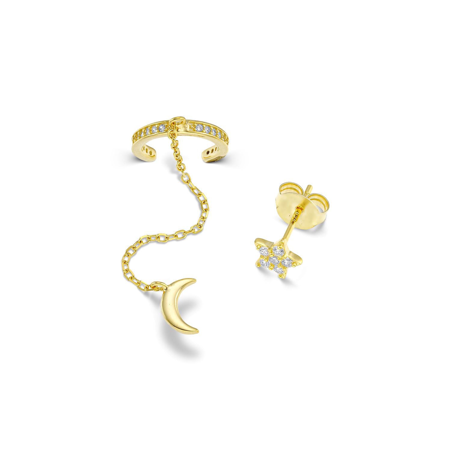 Σκουλαρίκια Symbols Αστέρι-Φεγγάρι με cuff από επιχρυσωμένο ασήμι 925° και ζιργκόν Εικόνα 1